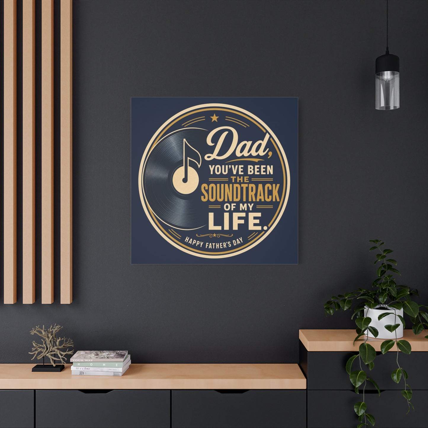 "Dad" - Vinyl Record Music Quote Print - Navy Gold Typography Style - Living Room Wall Decor - Ready to Hang