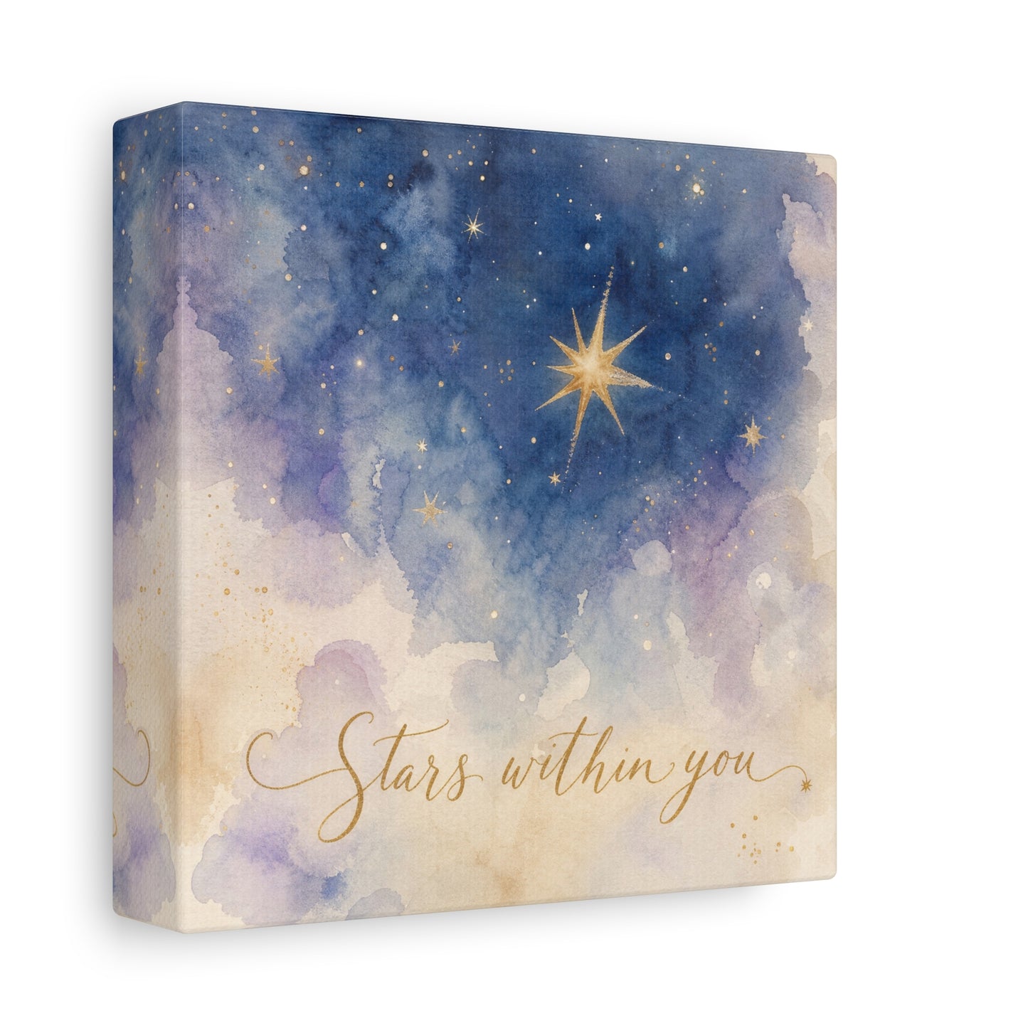 "Stars Within You" Celestial Canvas Wall Art - Watercolor Night Sky Quote Print - Gold Star Galaxy Decor - Inspirational Bedroom Wall Decor, Nursery Home Decoration, Bohemian Office Art