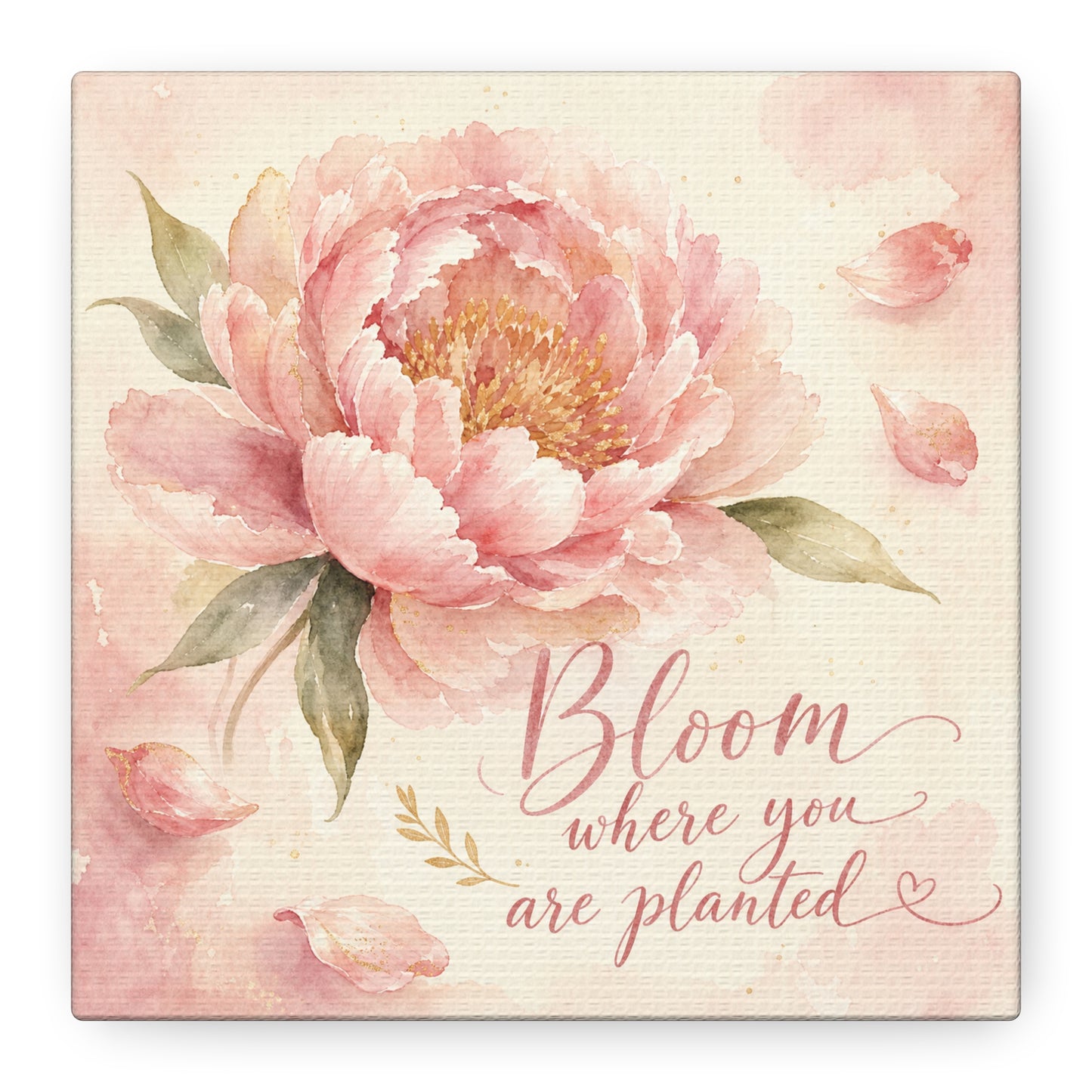 "Bloom Where You Are Planted" Peony Canvas Wall Art - Pink Watercolor Floral Quote Print, Soft Botanical Decor, Bedroom Wall Hanging, Feminine Farmhouse Style - Bedroom Home Decoration - Ready to Hang