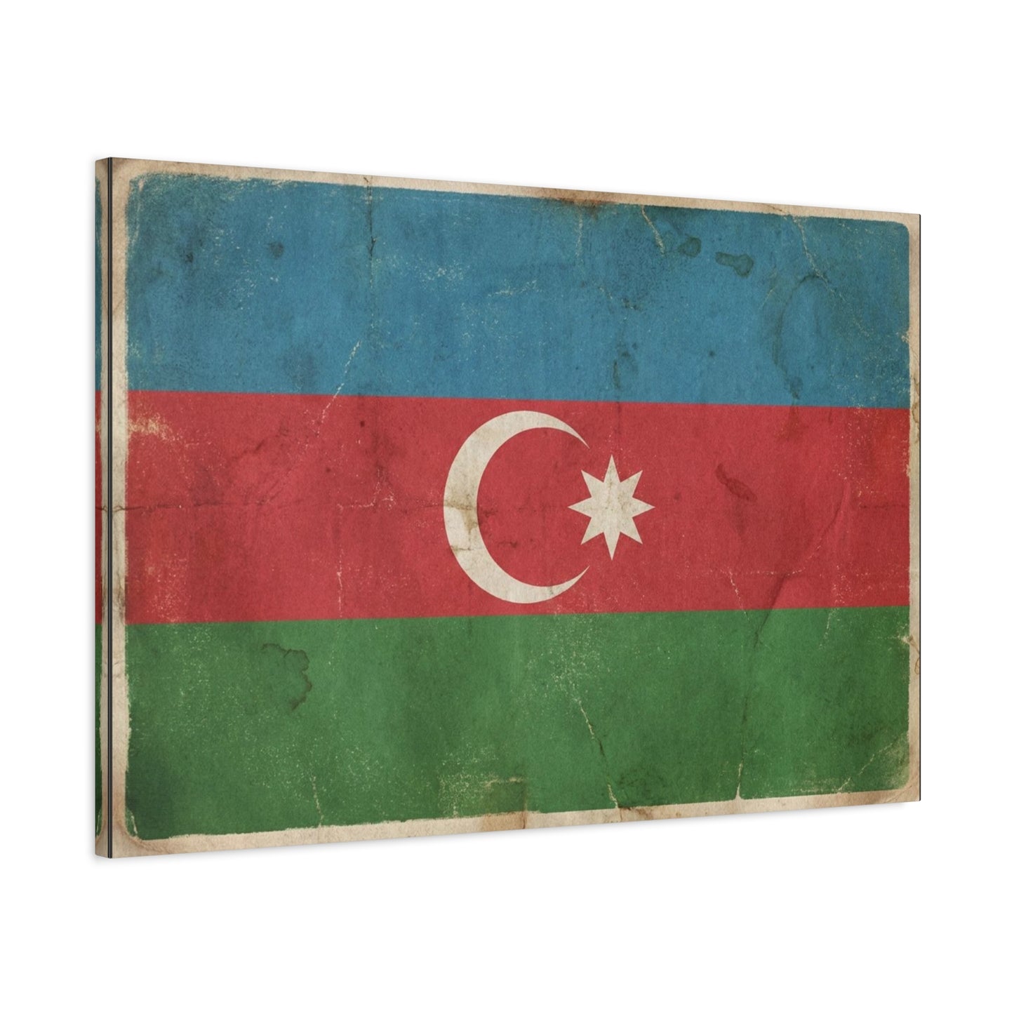 Azerbaijan Flag Canvas Wall Art - Vintage Distressed Crescent Star Print - Patriotic Heritage Decor, Rustic Style, Living Room Wall Decor, Office Art - Bedroom Home Decoration - Modern Farmhouse Style