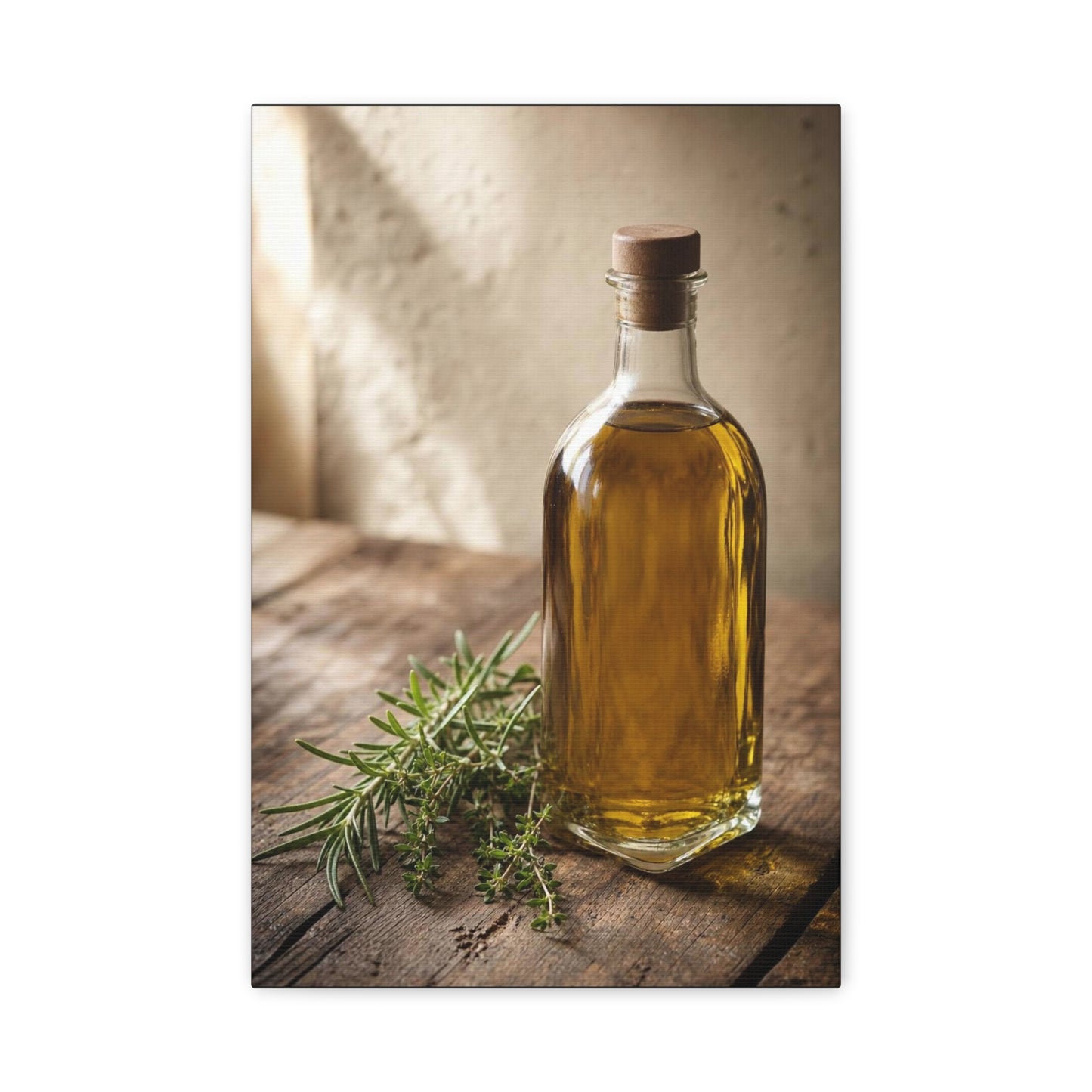 Olive Oil Bottle Canvas Wall Art - Rustic Kitchen Still Life, Rosemary Herb Art Print - Warm Neutral Farmhouse Style - Dining Room Wall Decor, Pantry Home Accent - Bedroom Home Decoration