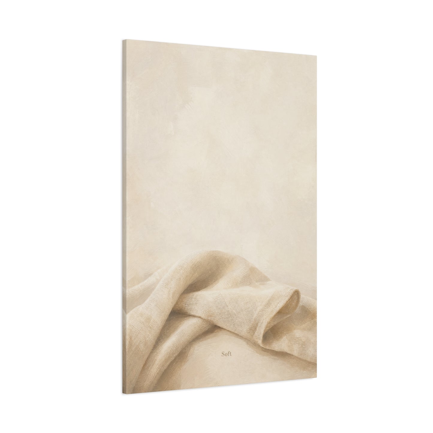 "Soft" Neutral Fabric Canvas Wall Art - Beige Linen Drapery Print, Minimalist Contemporary Decor - Cotton Art Print For Bedroom Living Room, Japandi Wall Decor Home Decoration - Modern Farmhouse Style