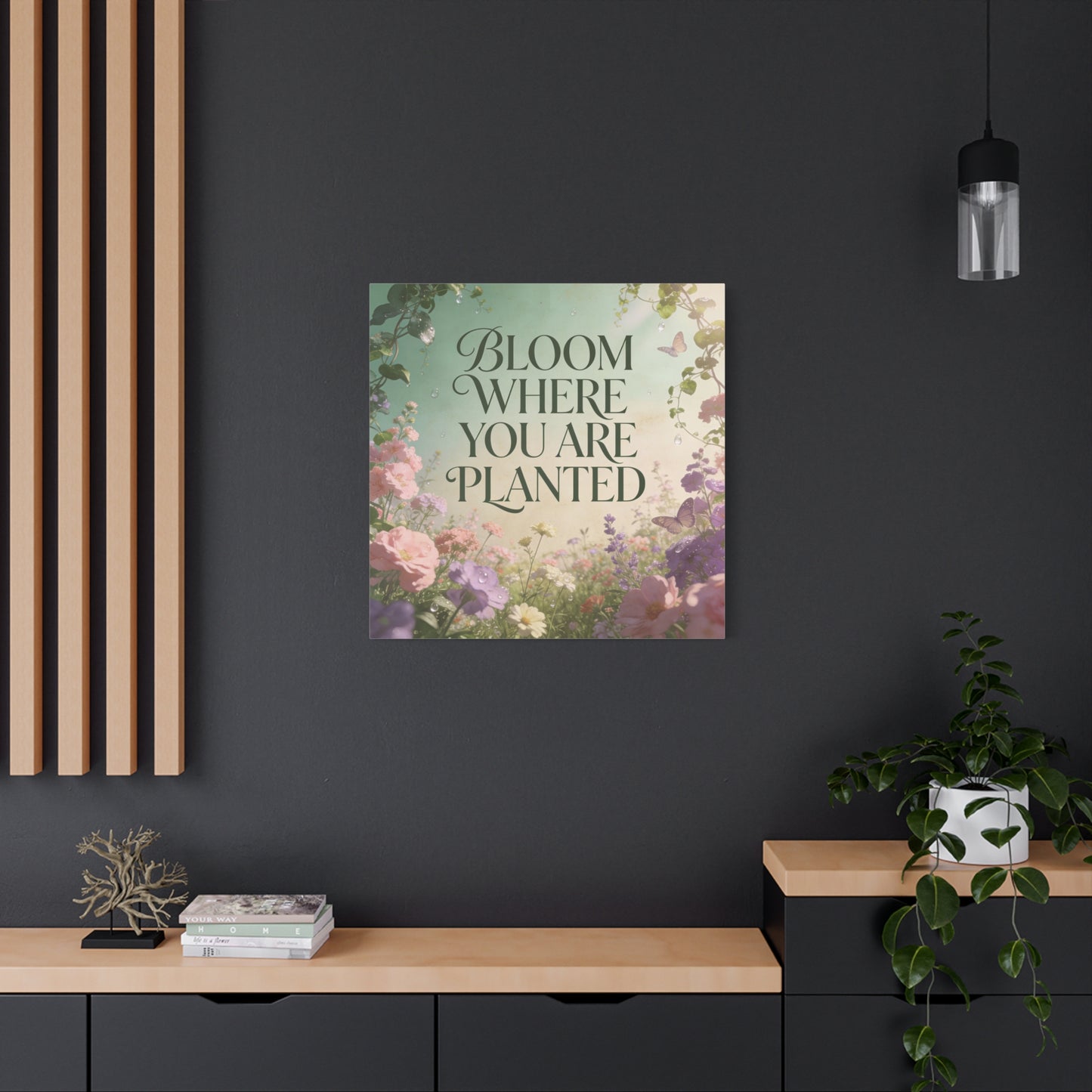 "Bloom Where You Are Planted" Inspirational Canvas Wall Art - Floral Butterfly Quote Print, Pastel Garden Typography Decor, Modern Farmhouse Style, Bedroom Home Decoration - Living Room Wall Decor