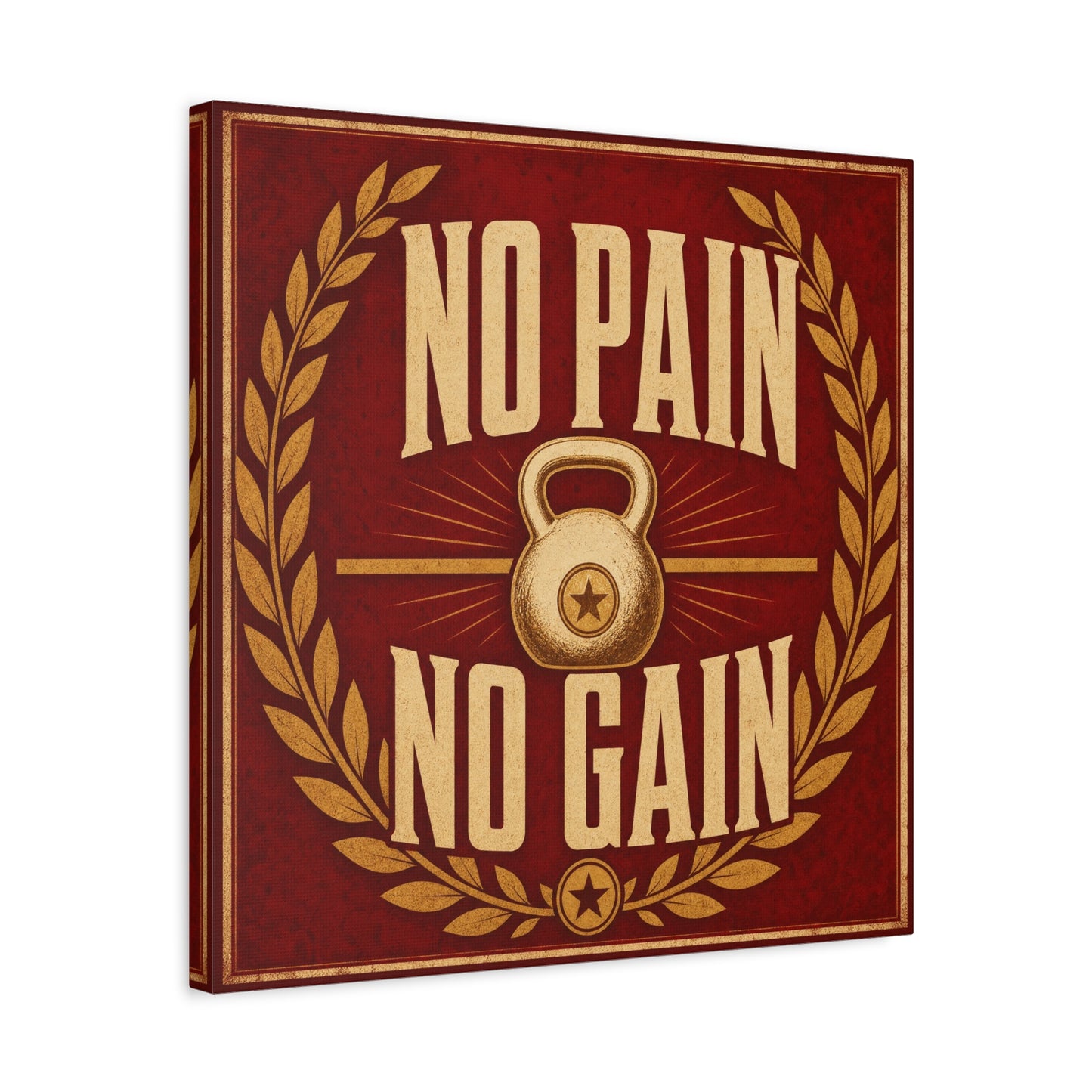 "No Pain No Gain" Kettlebell Canvas Wall Art - Vintage Gym Quote Decor, Rustic Typography Print, Motivational Fitness Poster Style - Room Decoration - Ready to Hang - Gym Wall Decor - HP Latex Print