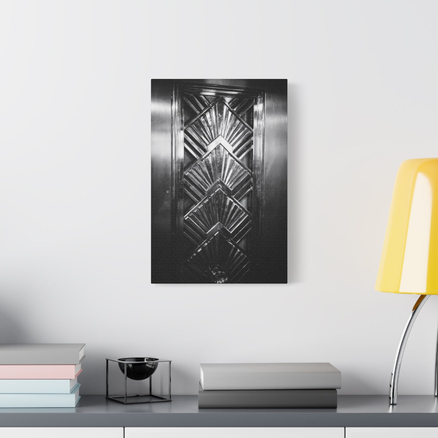 Art Deco Door Art Print Canvas Print - Geometric Black And White Architectural Panel - Monochrome Modern Interior Picture - Hallway Decor, Home Office Accent, Minimalist Design - Office Wall Art