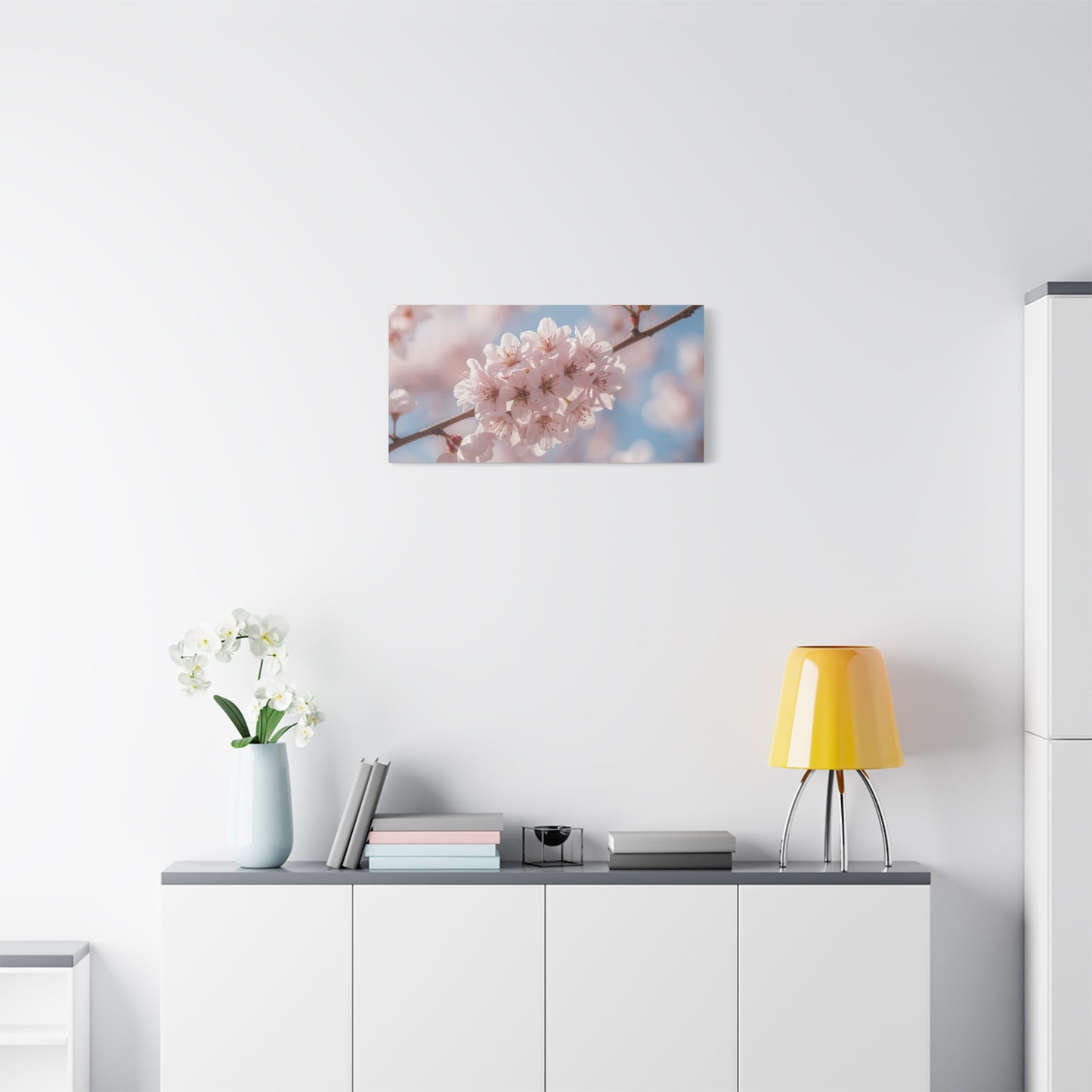 Cherry Blossom Canvas Wall Art - Soft Pink Sakura Flower Branch Art Print - Serene Floral Home Decor - Cotton Canvas Wall Hanging - Bedroom Living Room Decoration, Spa Style Accent