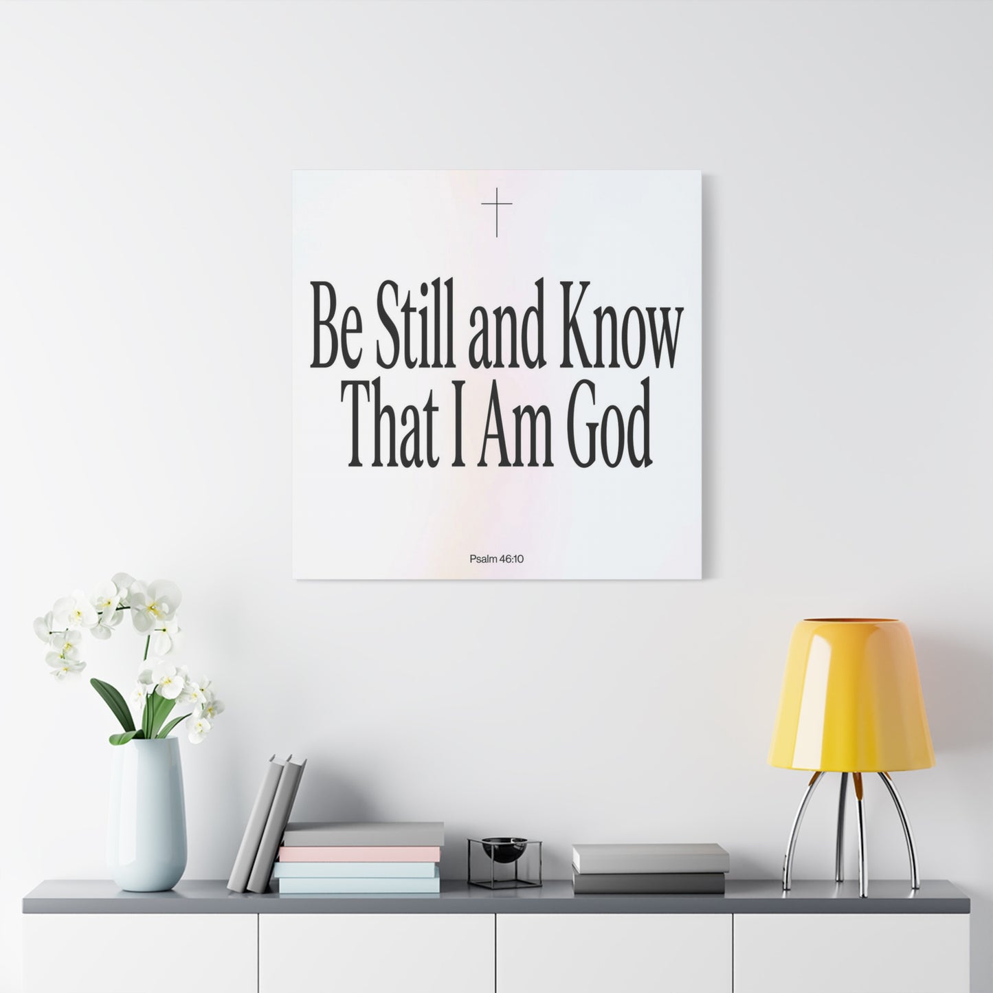 "Be Still And Know That I Am God" Canvas Wall Art - Psalm 46:10 Christian Bible Verse Scripture Print - Minimalist Black White Cross Decor - Bedroom Living Room Home Office Wall Hanging