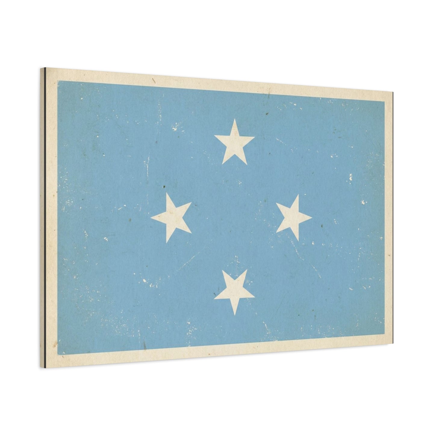 Micronesia Flag Canvas Wall Art - Vintage Blue Four White Stars Print - Distressed Patriotic Island Decor - Coastal Style Living Room Wall Decor, Bedroom Home Decoration - Bedroom Home Decoration