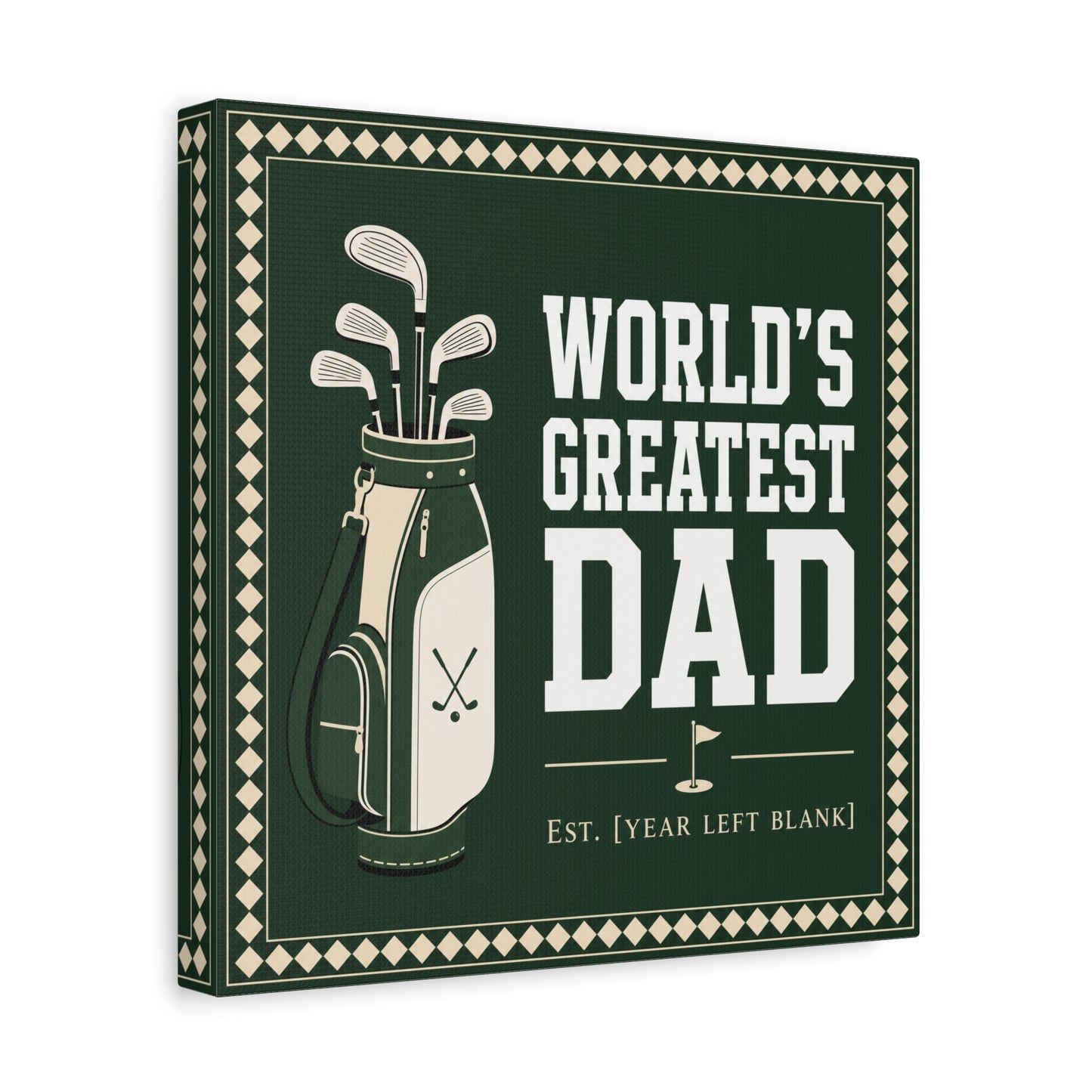 "World's Greatest Dad" Golf Canvas Wall Art - Personalized Father Quote Print, Green Vintage Sports Decor - Typography Illustration - Office Wall Decor - Ready to Hang - Bedroom Home Decoration