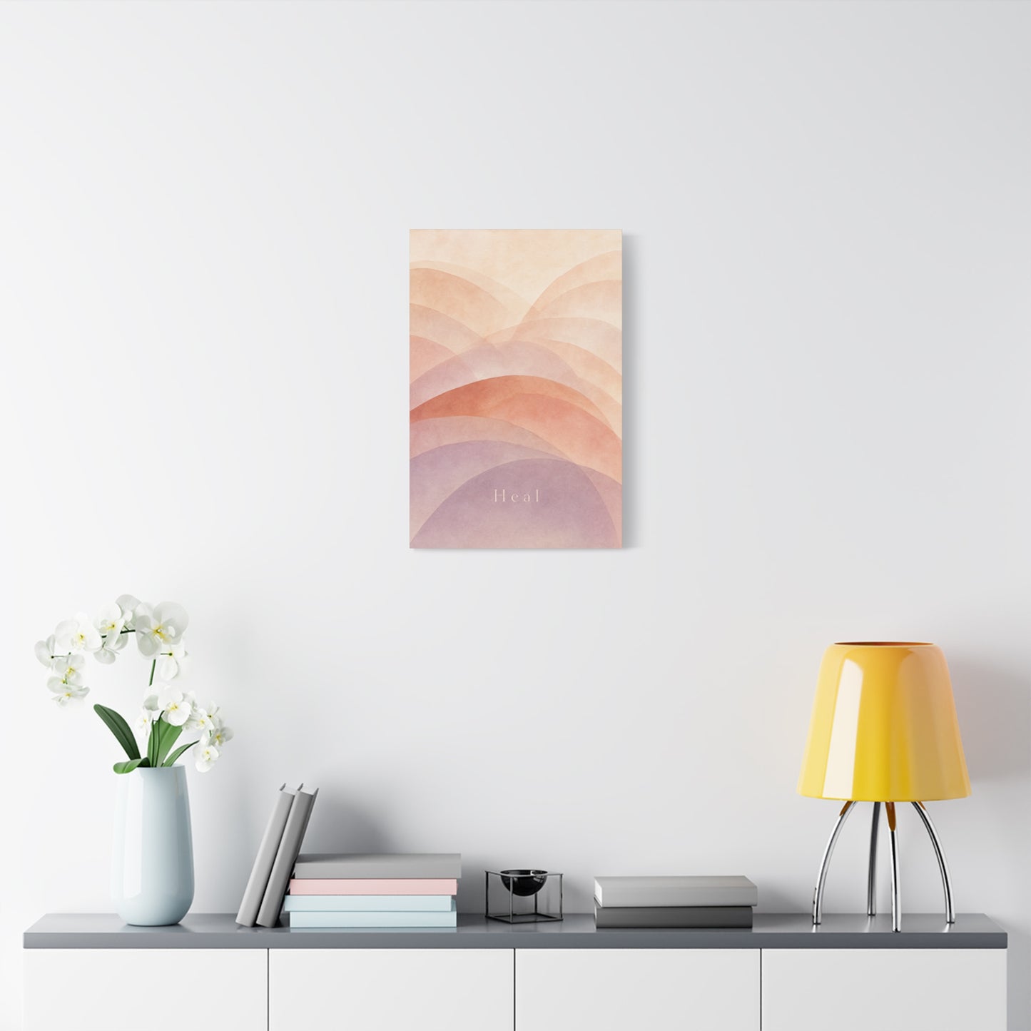 "Heal" Abstract Canvas Wall Art - Blush Peach Lavender Arches, Minimalist Typography Print - Contemporary Boho Decor, Bedroom Wall Hanging, Living Room Decoration, Meditation Space Accent