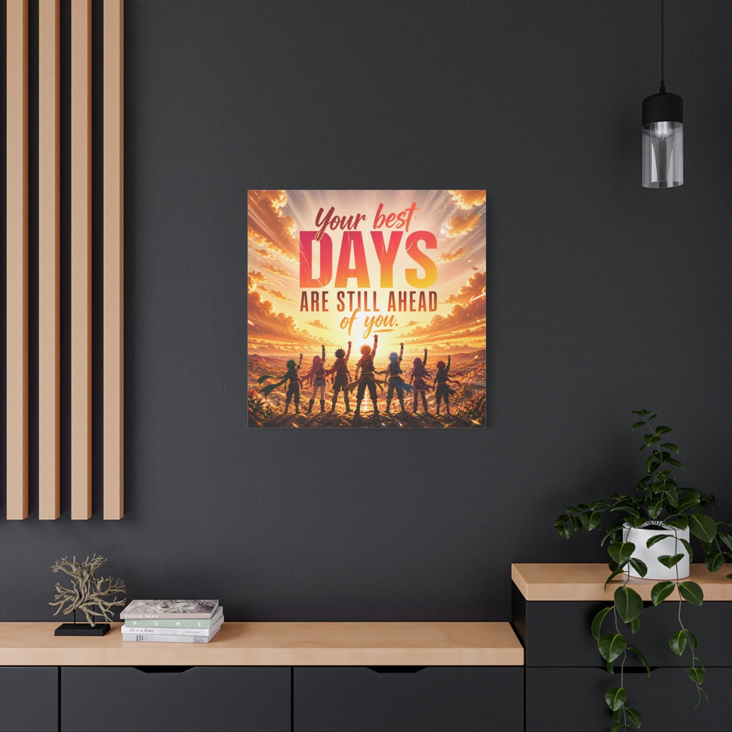 "Your DAYS Are Still Ahead Of You." Anime Quote Canvas Wall Art - Sunset Sky Motivational Poster Print - Contemporary Typography Decor - Bedroom Wall Accent - Ready to Hang - Bedroom Home Decoration