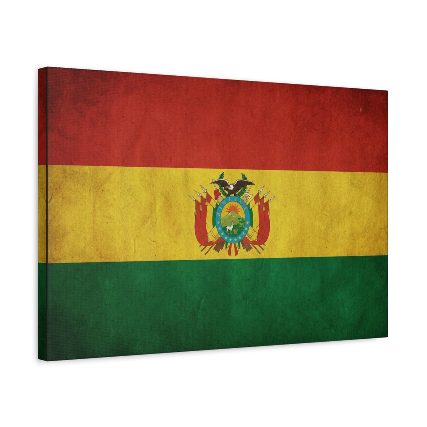 Bolivia Flag Canvas Wall Art - Vintage Bolivian Tricolor With Coat Of Arms - Distressed Patriotic Print, Cultural Decor, Living Room Wall Decor - Bedroom Home Decoration - Bedroom Home Decoration