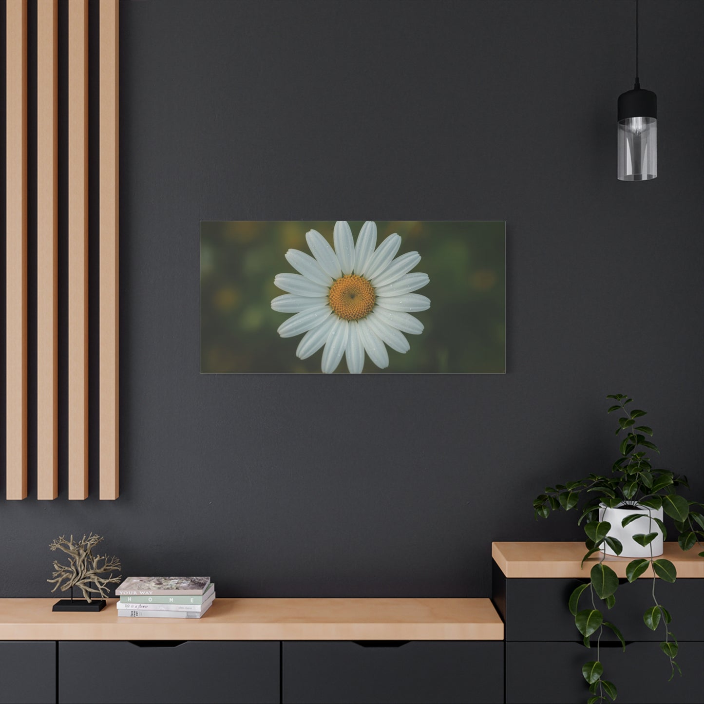 White Daisy Canvas Wall Art - Botanical Flower Close Up Art Print, Soft Green Background - Matte Cotton Art Print, Minimalist Floral Style - Bedroom Wall Decor Office Accent - Modern Farmhouse Style