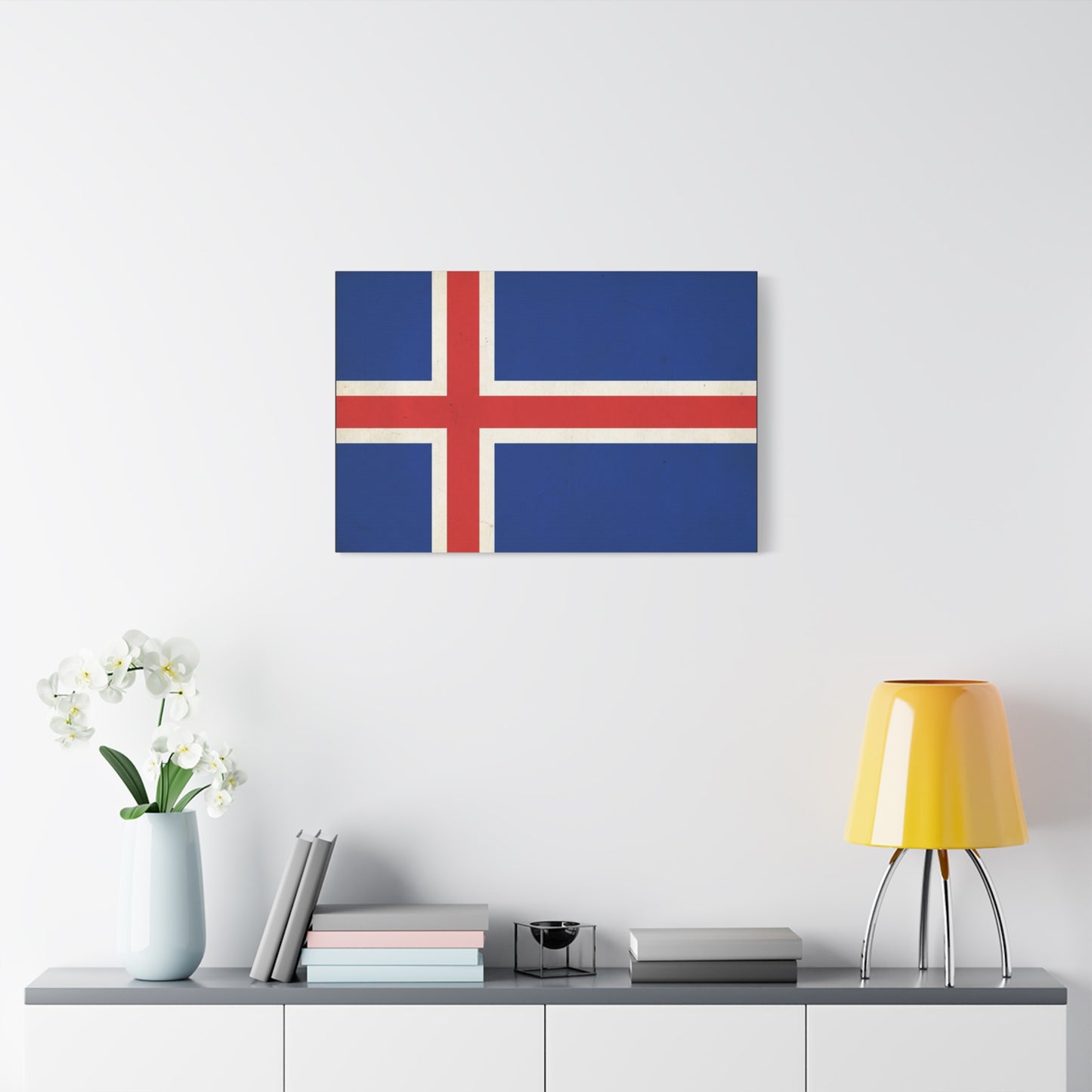 Iceland Flag Canvas Wall Art - Nordic National Banner Print, Blue Red White Cross Design - Vintage Style, Patriotic Wall Decor - Living Room Home Decoration, Office Art - Bedroom Home Decoration