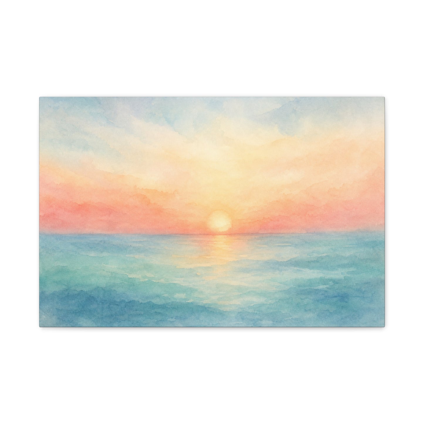 Pastel Ocean Sunrise Canvas Wall Art - Watercolor Seascape, Coastal Wall Decor - Serene Beach Horizon Print - Bedroom Home Decoration, Living Room Accent, Jellyfish Room Decor - Modern Farmhouse Style
