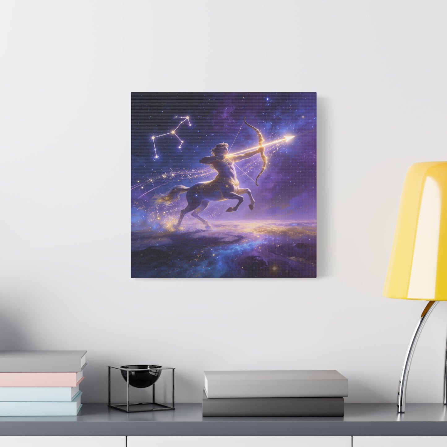 Sagittarius Zodiac Canvas Wall Art - Celestial Centaur Archer Constellation Print, Purple Galaxy Night Sky, Mythic Astrology Decor, Modern Bedroom Accent, Office Decoration - Living Room Wall Decor