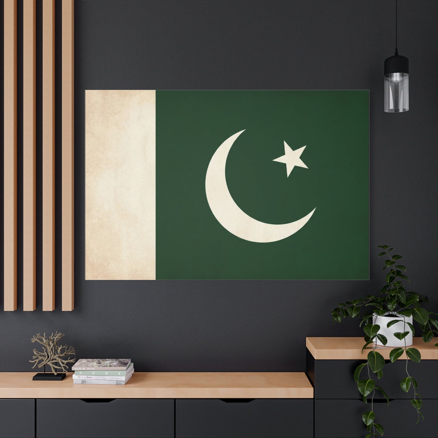 Pakistan Flag Canvas Wall Art - Crescent Moon Star Green White National Decor - Vintage Style Matte Print - Living Room Wall Decor, Bedroom Home Decoration - Bedroom Home Decoration - Ready to Hang