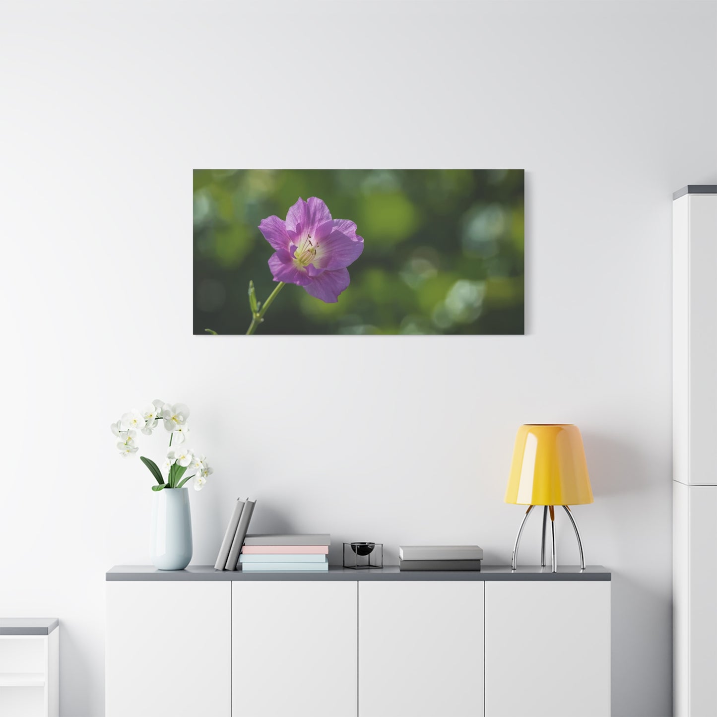 Purple Wildflower Canvas Wall Art - Botanical Floral Close Up Art Print - Soft Green Bokeh Background - Contemporary Nature Decor - Bedroom Wall Accent, Living Room Decoration - Ready to Hang