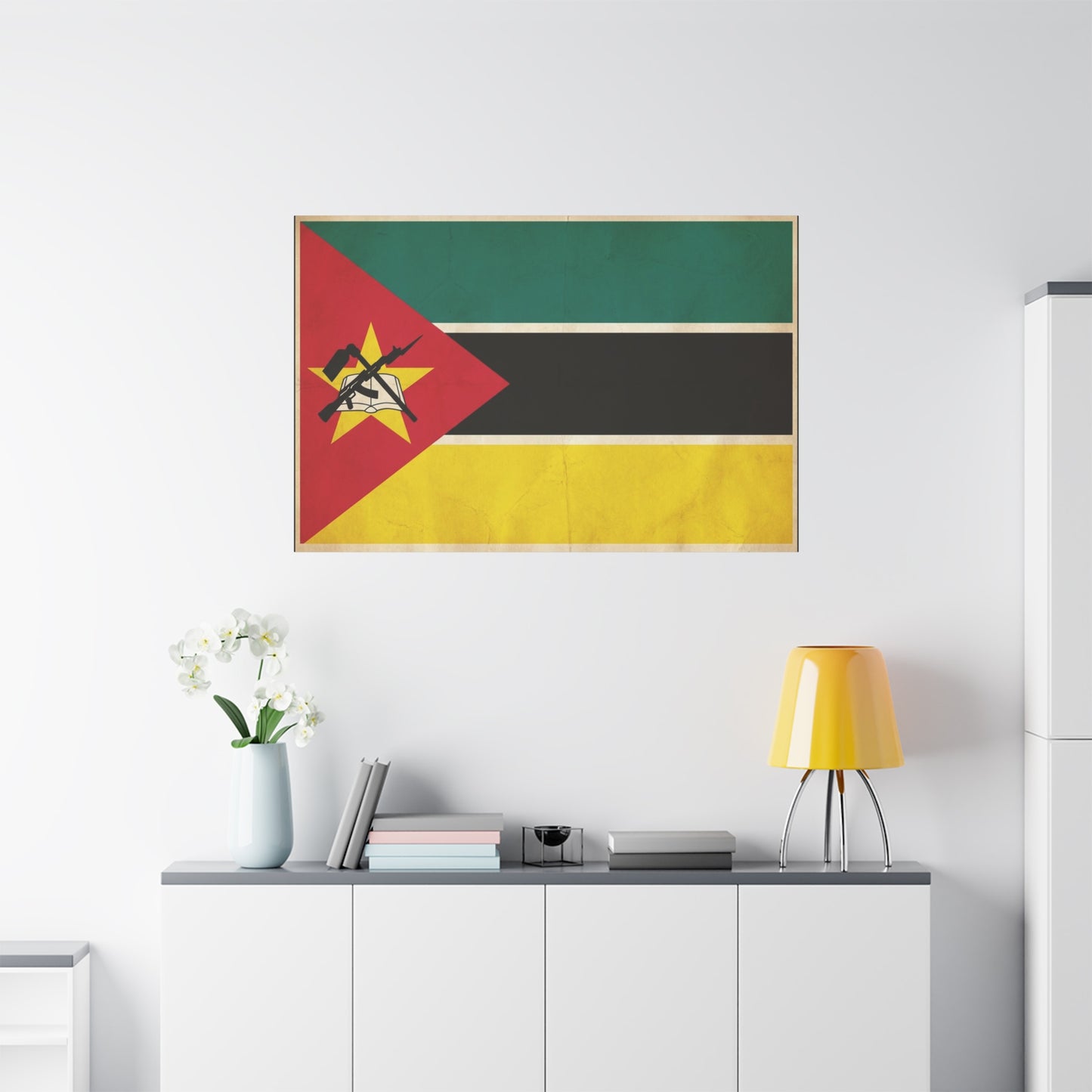 Mozambique Flag Canvas Wall Art - Vintage National Banner Print, Patriotic Home Decor, Cultural Wall Hanging, Living Room Decoration, Office Accent - Bedroom Home Decoration - Modern Farmhouse Style