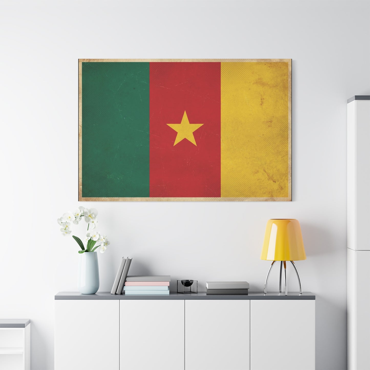 Cameroon Flag Canvas Wall Art - Vintage National Pride Decor, Distressed Tricolor Star Print - Traditional Patriotic Style - Living Room Wall Decor, Bedroom Home Decoration - Bedroom Home Decoration
