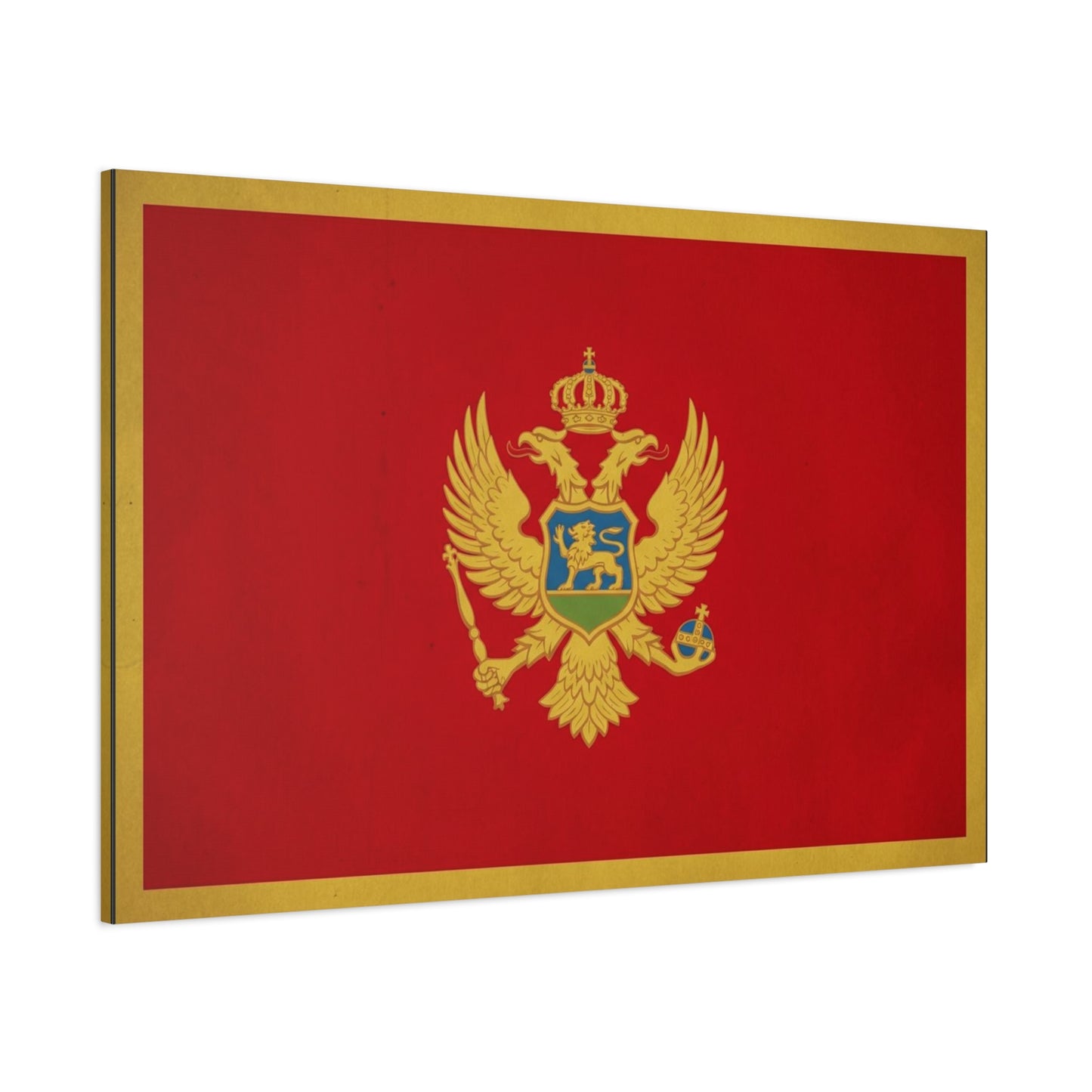 Montenegro Flag Canvas Wall Art - Red Gold Double Headed Eagle Crest Print - Vintage Heraldic Style, Living Room Wall Decor, Office Decoration - Ready to Hang - Bedroom Home Decoration - Ready to Hang