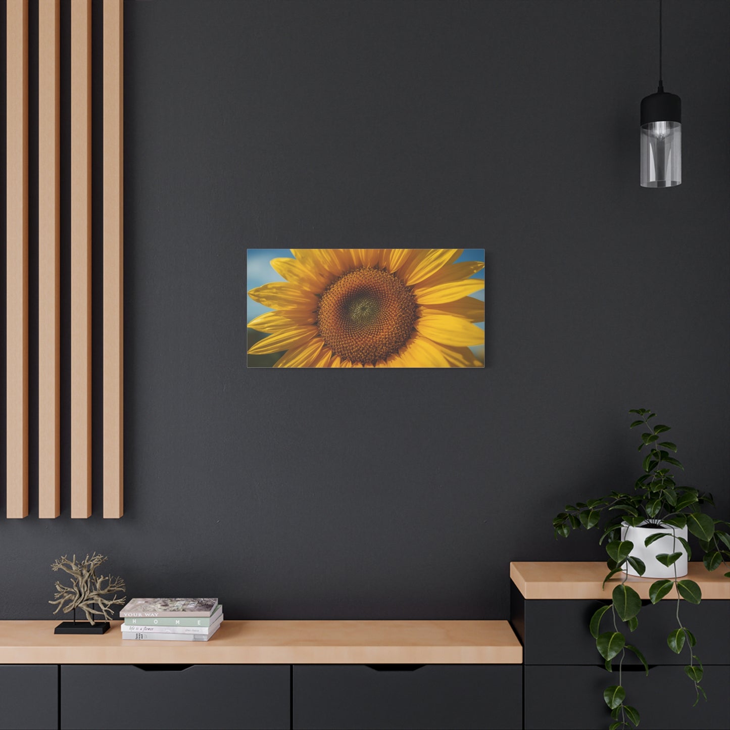 Sunflower Canvas Wall Art - Golden Floral Close Up Print, Blue Sky Botanical Wall Decor - Matte Cotton Art Print - Contemporary Living Room Decoration, Bedroom Home Accent - Bedroom Home Decoration