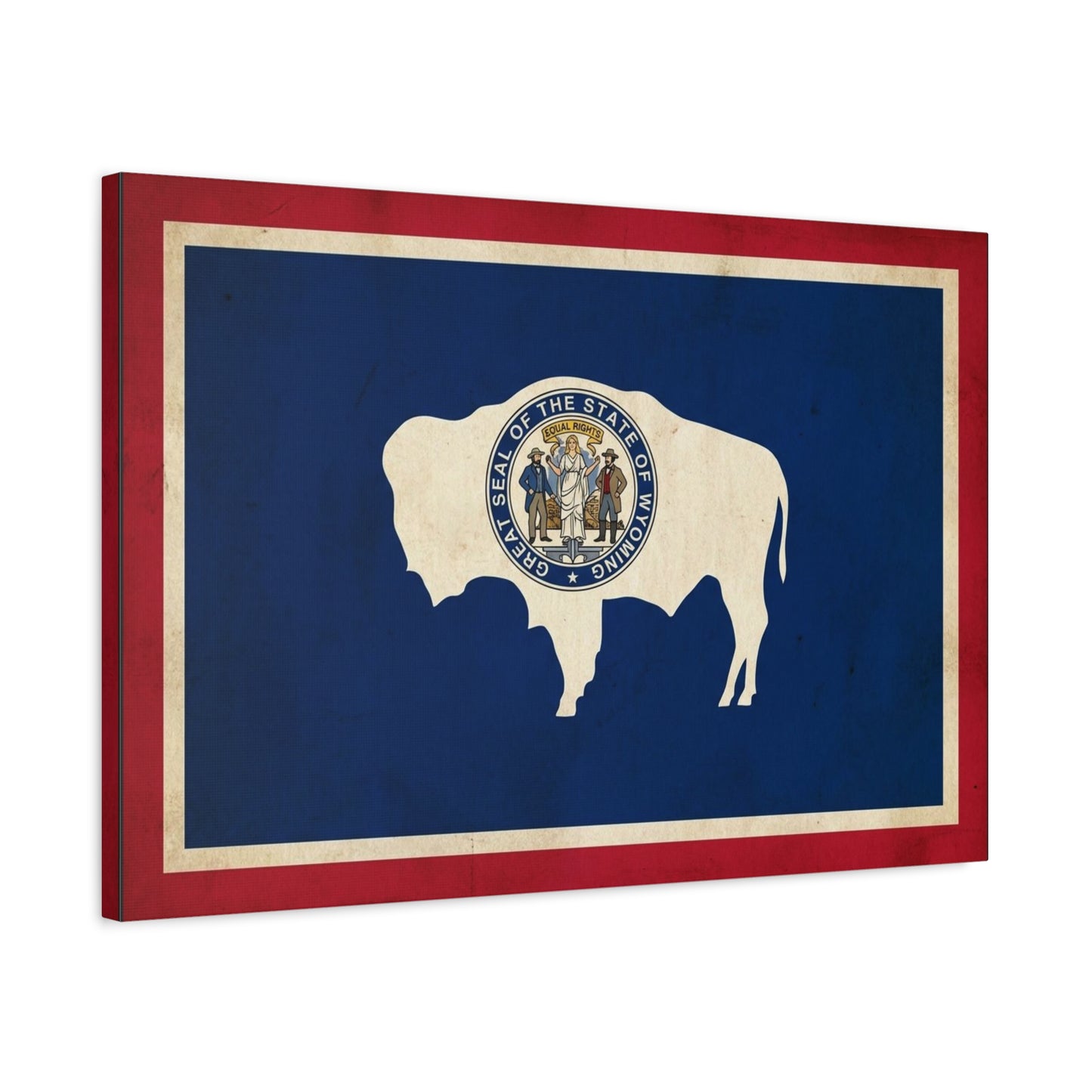 Wyoming State Flag Canvas Wall Art - Great Seal Of The State Of Wyoming Buffalo Print - Vintage Patriotic Western Decor - Rustic Americana Style - Living Room Wall Decor - Bedroom Home Decoration