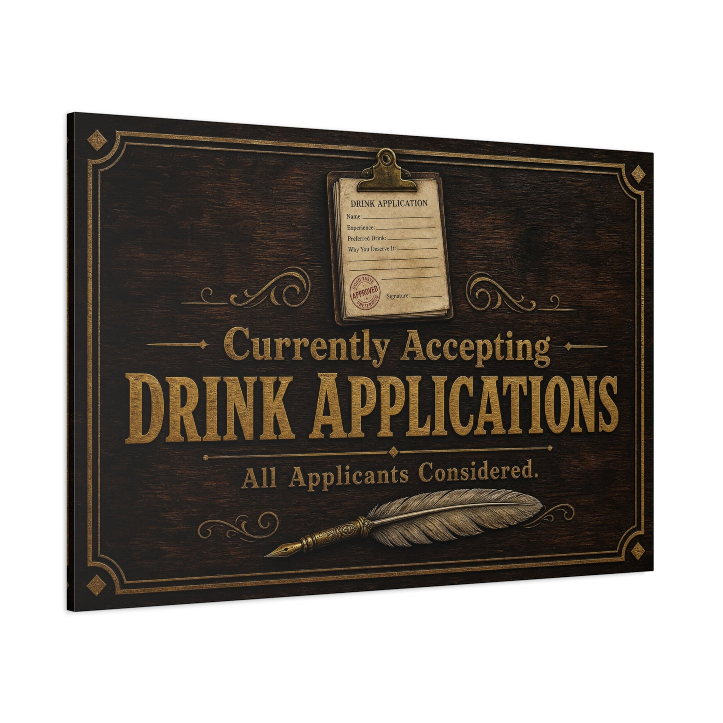 "Currently Accepting Drink Applications" Funny Canvas Wall Art - Vintage Bar Sign Quote, Rustic Brown Typography Decor - Humorous Pub Wall Hanging - Cocktail Lounge Decor - Speakeasy Style Sign