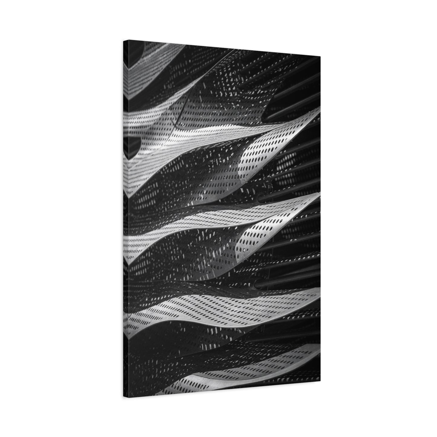 Abstract Black White Metal Wave Canvas Wall Art - Geometric Architectural Art Print - Modern Minimalist Decor - Living Room Wall Decor, Office Art, Contemporary Interior Design - Ready to Hang