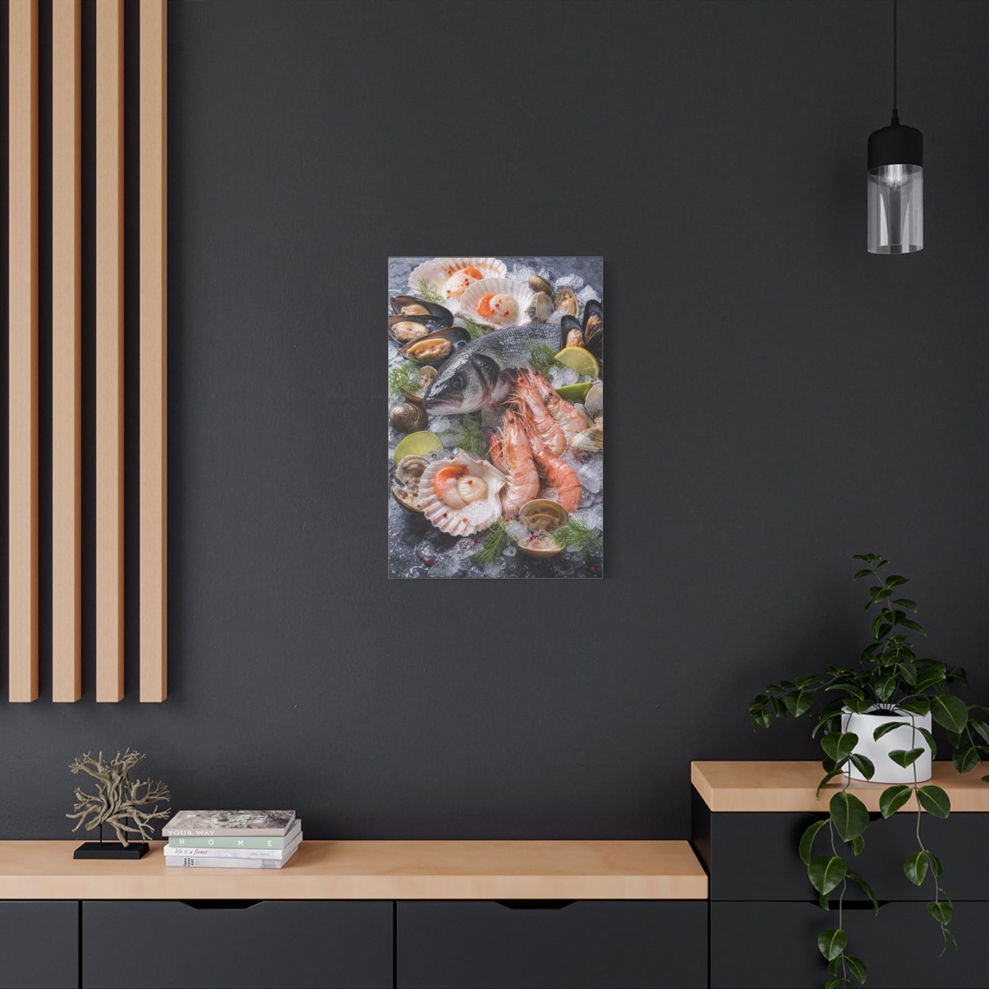 Seafood Still Life Canvas Wall Art - Fish, Shrimp, Scallops On Ice Food Print - Coastal Kitchen Decor, Dining Room Wall Decor, Contemporary Home Decoration, Matte Canvas Print - Modern Farmhouse Style