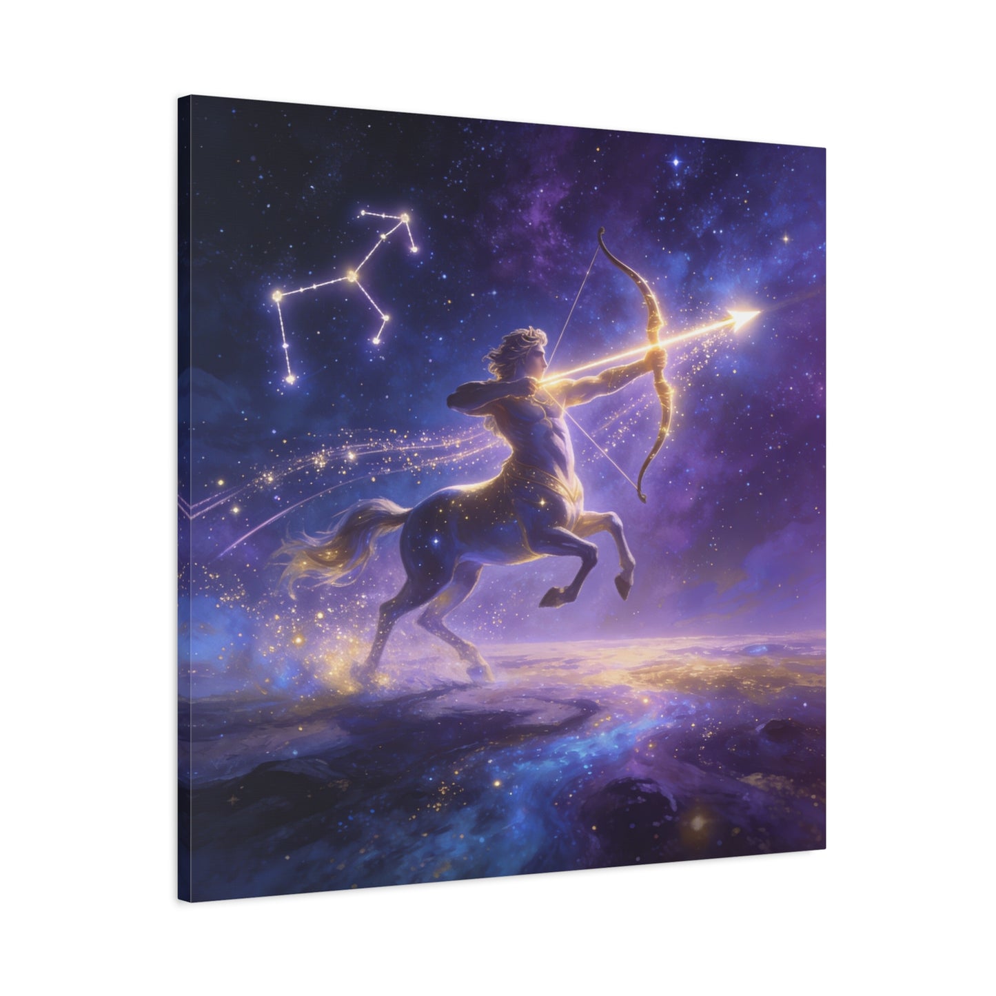 Sagittarius Zodiac Canvas Wall Art - Celestial Centaur Archer Constellation Print, Purple Galaxy Night Sky, Mythic Astrology Decor, Modern Bedroom Accent, Office Decoration - Living Room Wall Decor