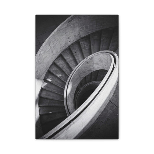 Black And White Spiral Staircase Canvas Wall Art - Architectural Art Print, Minimalist Modern Decor - Matte Cotton Canvas - Living Room Wall Decor, Home Office Accent - Bedroom Home Decoration