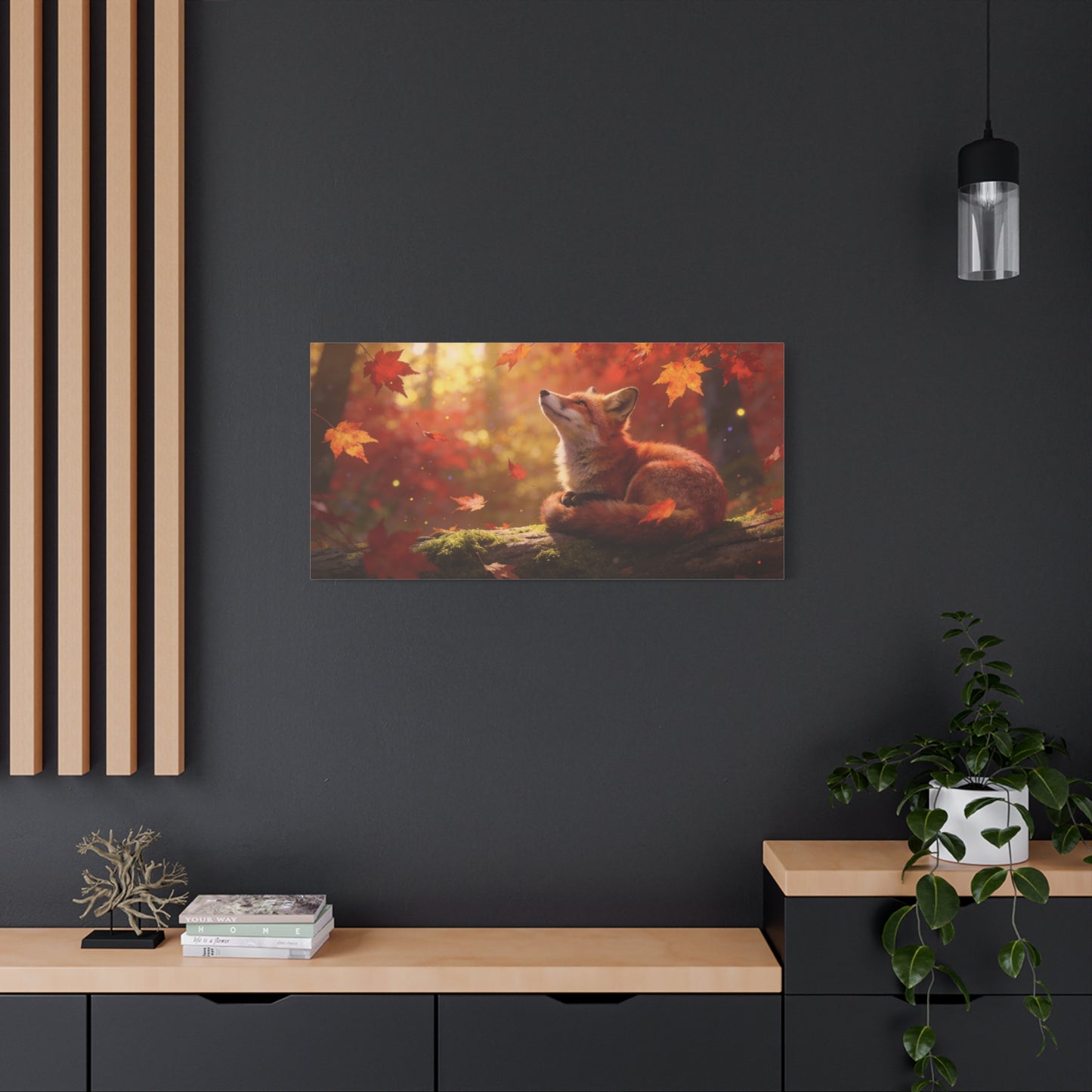 Red Fox Canvas Wall Art - Autumn Forest Wildlife Animal Print, Warm Golden Light, Gallery Wrapped Stretched Canvas - Rustic Woodland Style, Living Room Wall Decor Bedroom Decoration - Ready to Hang