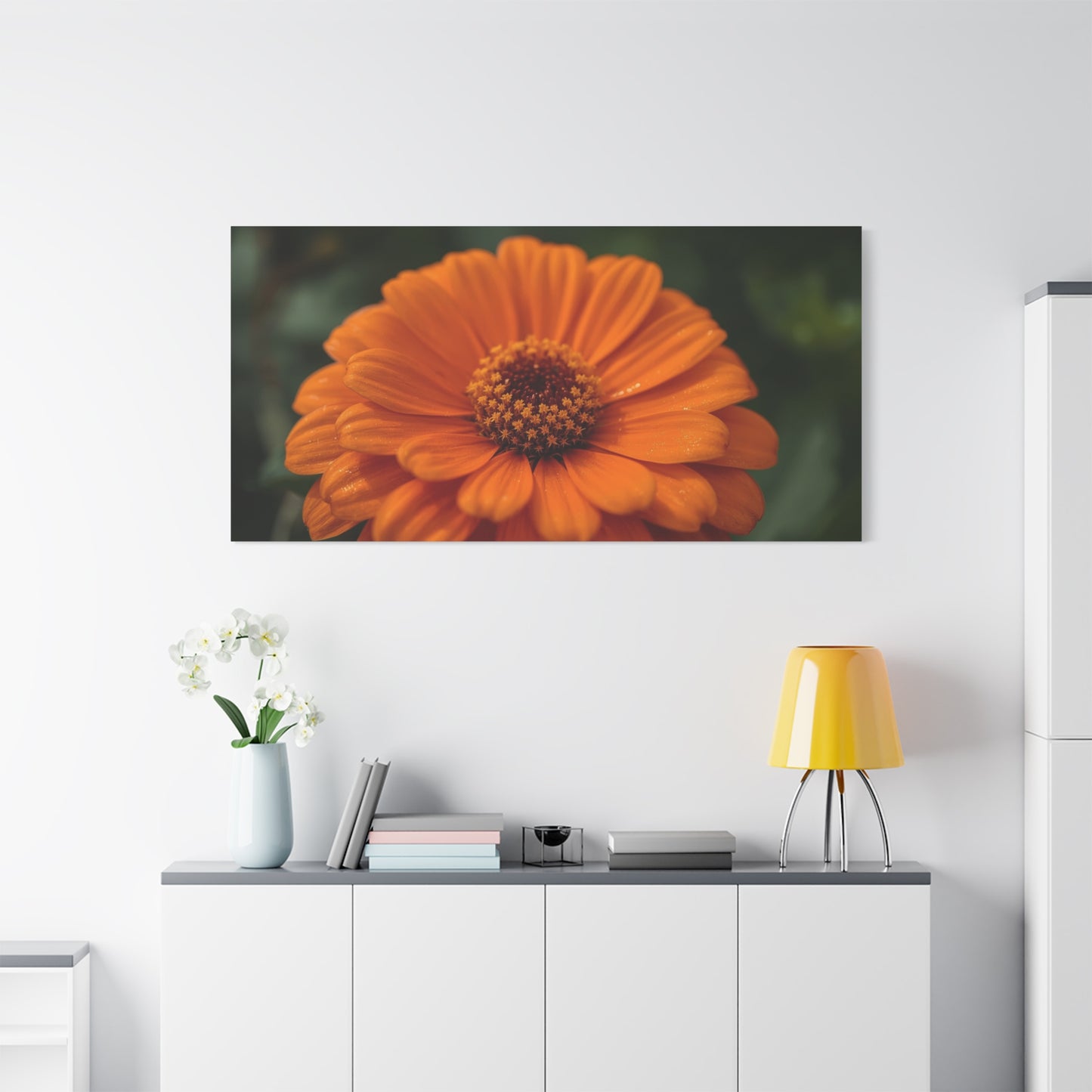 Orange Daisy Flower Canvas Wall Art - Botanical Macro Floral Art Print - Matte Cotton Canvas, Contemporary Nature Wall Decor - Bedroom Home Decoration, Living Room Accent - Ready to Hang