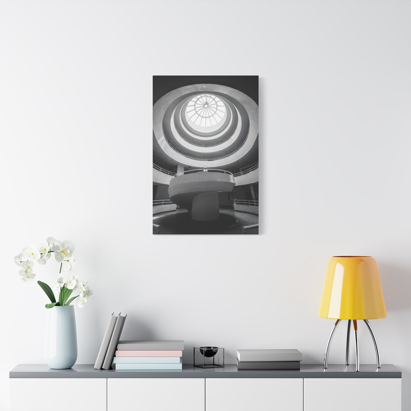 Black And White Spiral Rotunda Canvas Wall Art - Architectural Art Print, Modern Minimalist Interior Decor - Matte Cotton Artwork - Living Room Office Wall Decor - Bedroom Home Decoration