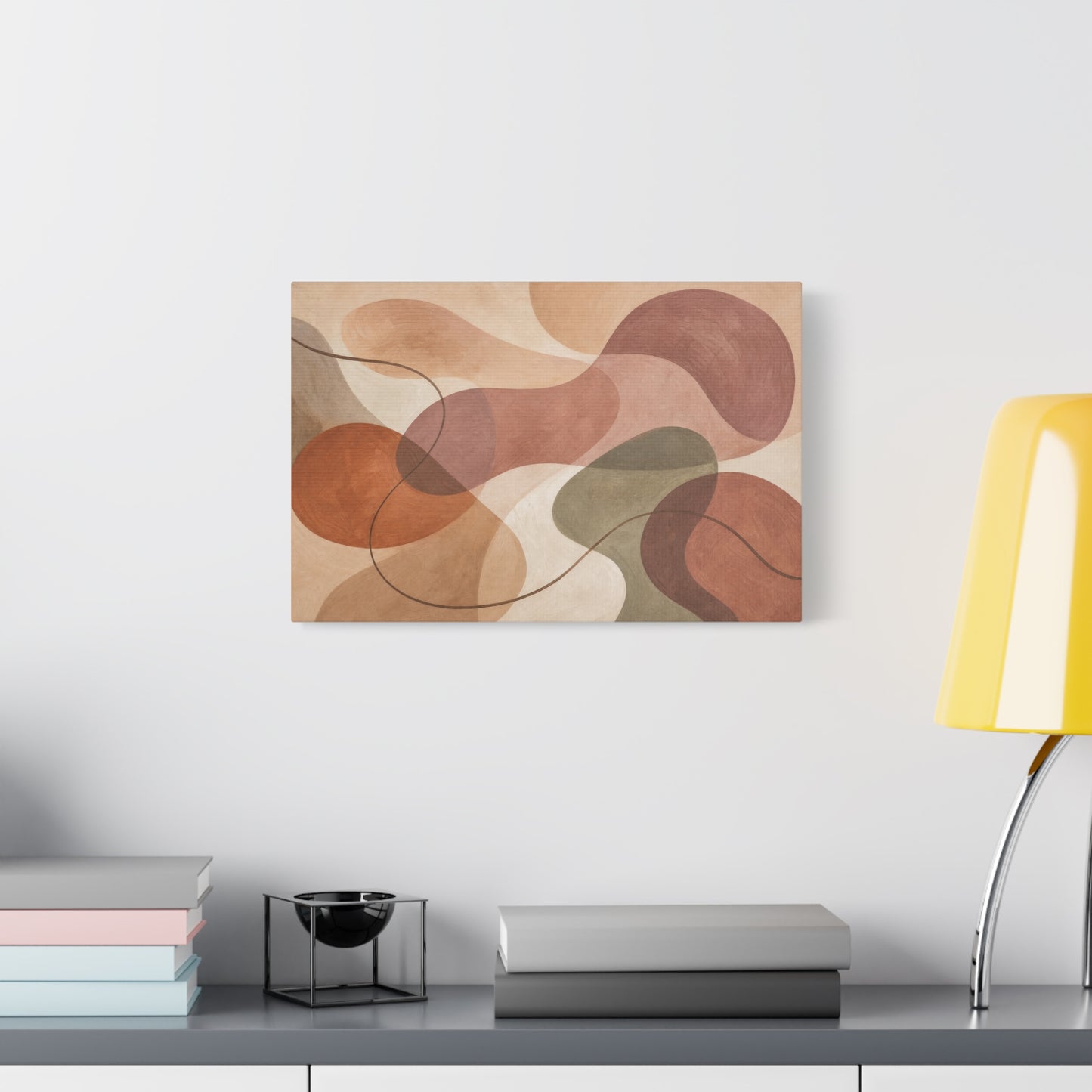 Abstract Geometric Canvas Wall Art - Earth Tone Modern Curved Shapes, Minimalist Neutral Composition - Contemporary Matte Canvas Print - Living Room Wall Decor, Bedroom Home Decoration - Ready to Hang