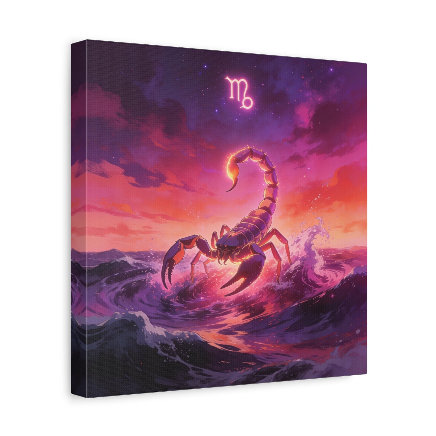 Scorpio Zodiac Canvas Wall Art - Glowing Scorpion Ocean Illustration, Celestial Astrology Print - Matte Cotton Canvas - Modern Fantasy Style - Bedroom Wall Decor, Home Office Accent - Ready to Hang