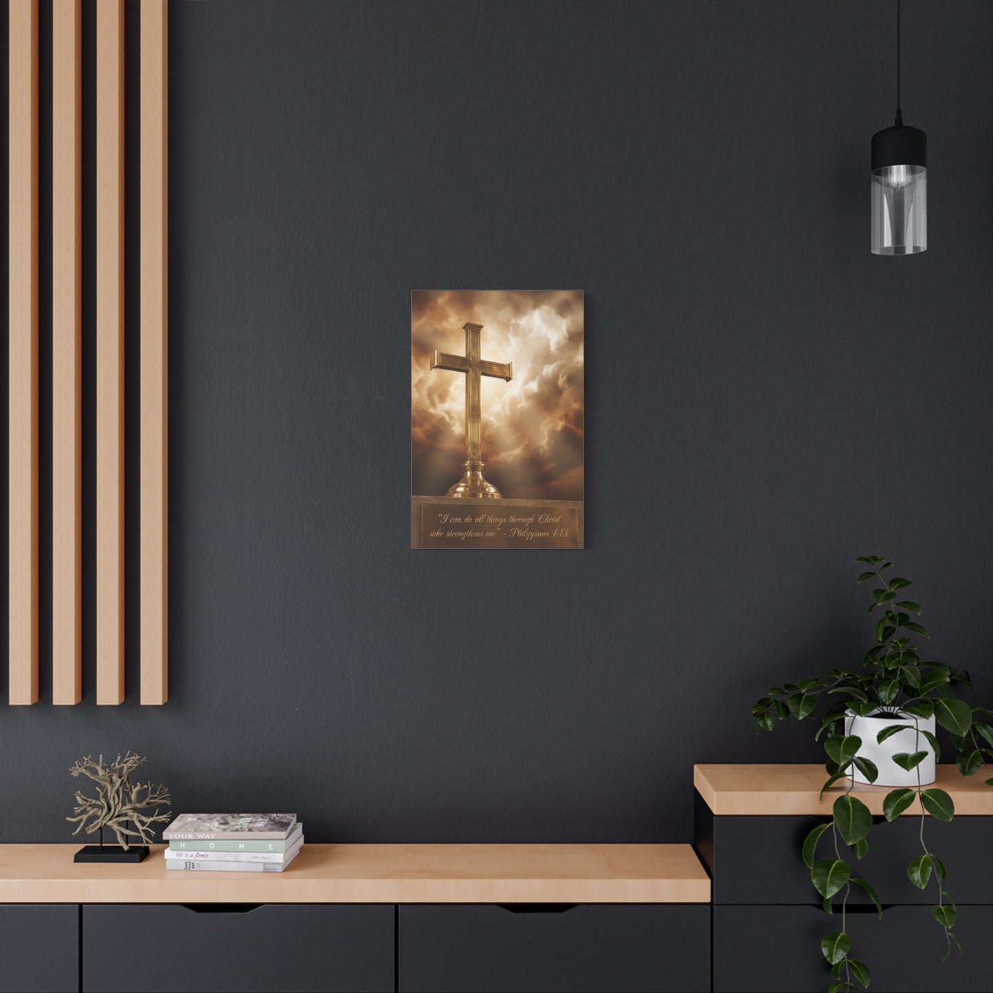 "I Can Do All Things Through Christ Who Strengthens Me" Christian Canvas Wall Art - Gold Cross, Philippians 4:13 Scripture Print - Traditional Faith Decor, Bedroom Living Room - Living Room Wall Decor