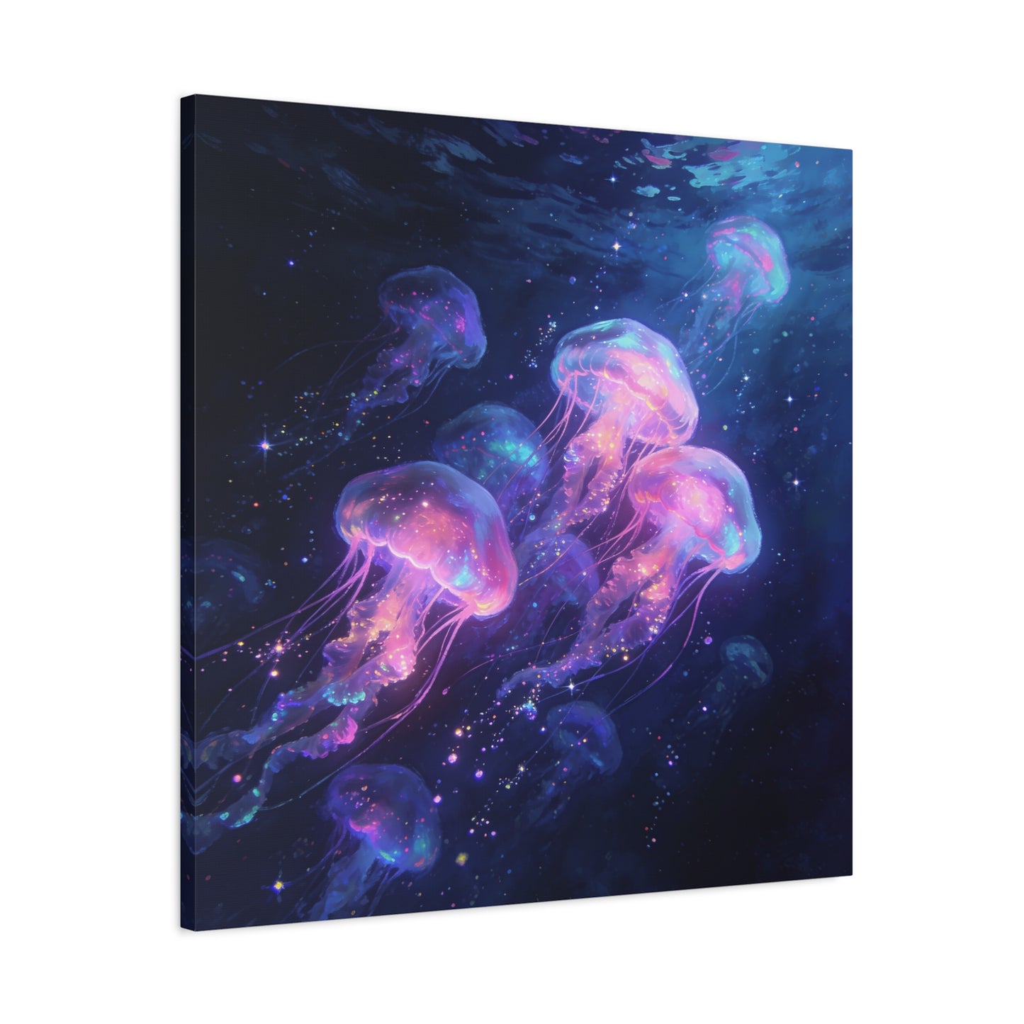 Glowing Jellyfish Canvas Wall Art - Ocean Fantasy Sea Life Decor, Luminous Pink Blue Artwork - Matte Canvas Print, Contemporary Style - Bedroom Wall Decor, Meditation Space Accent - Ready to Hang