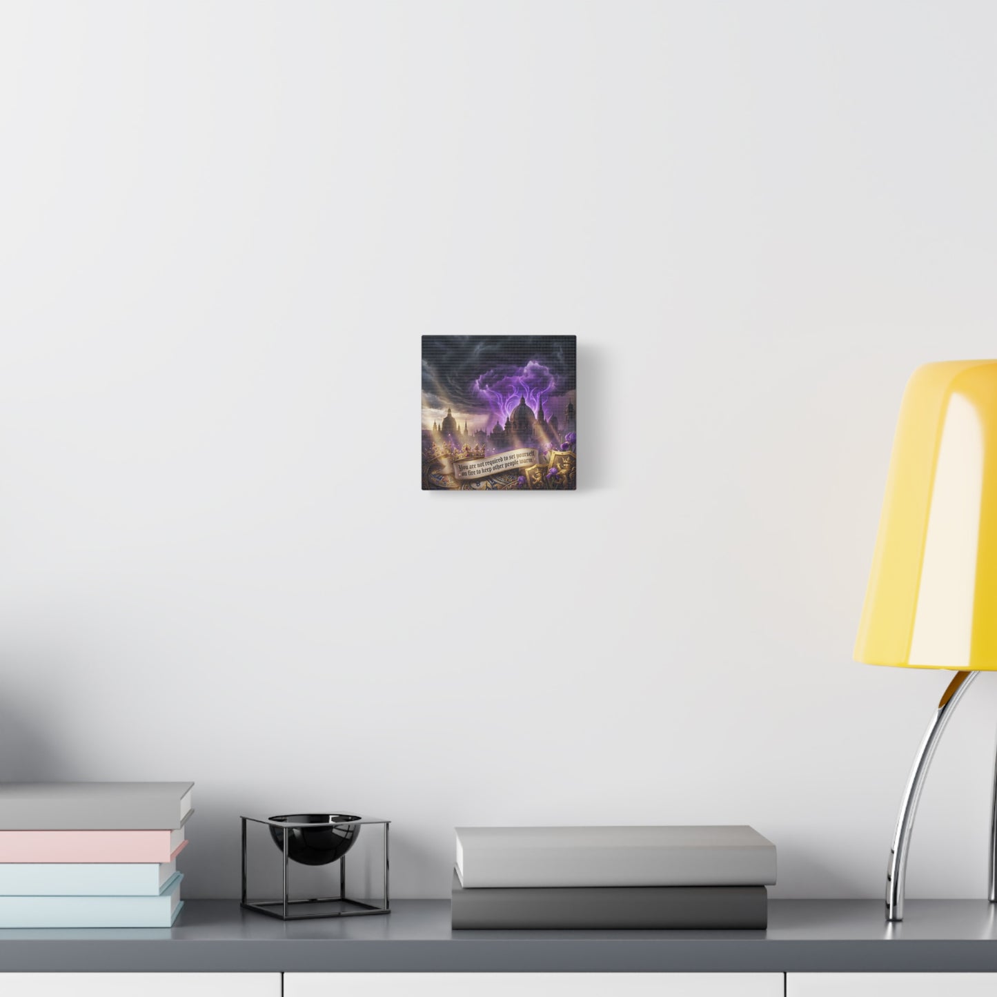 "You Are Not Required To Set Yourself On Fire" Canvas Wall Art - Gothic Castle Quote Decor, Purple Storm Sky, Crown And Iris Fantasy Print - Bedroom Home Decoration, Living Room Accent - Ready to Hang