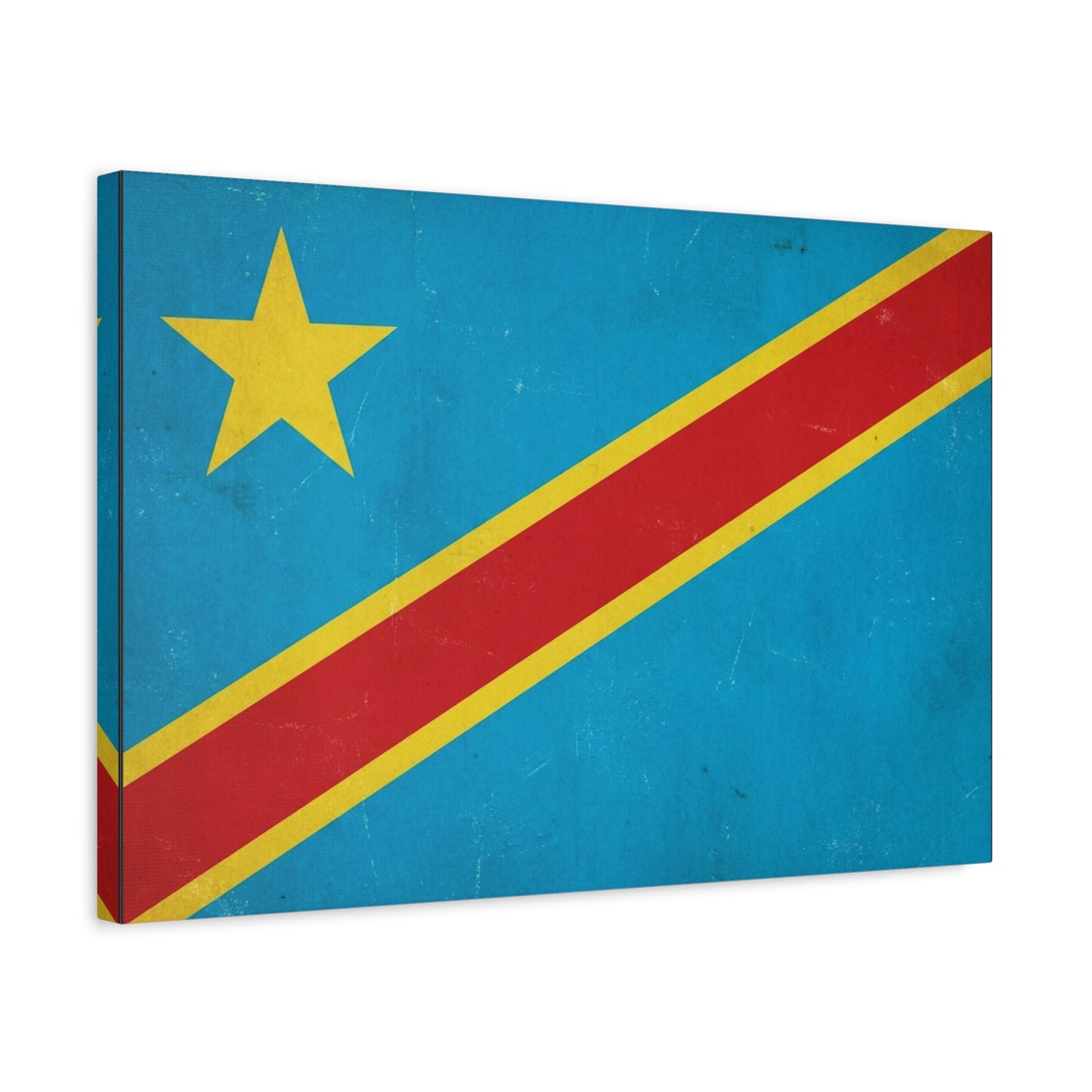 Democratic Republic Of The Congo Flag Canvas Wall Art - Vintage Patriotic Country Print, Distressed Blue Red Yellow Design - Cultural Pride Decor - Living Room Bedroom Office Accent - Office Wall Art