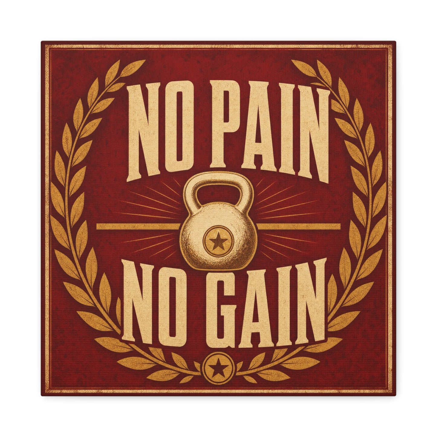 "No Pain No Gain" Kettlebell Canvas Wall Art - Vintage Gym Quote Decor, Rustic Typography Print, Motivational Fitness Poster Style - Room Decoration - Ready to Hang - Gym Wall Decor - HP Latex Print