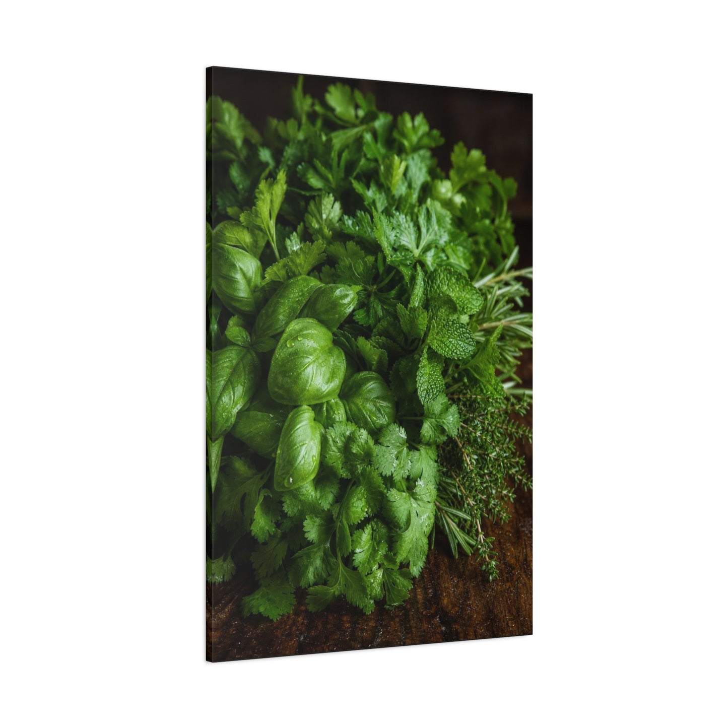 Fresh Herb Canvas Wall Art - Basil, Parsley, Mint, Rosemary Food Art Print - Botanical Kitchen Decor, Rustic Farmhouse Style, Matte Canvas Print, Dining Room Wall Accent - Ready to Hang