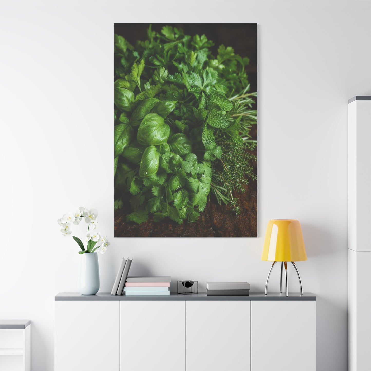 Fresh Herb Canvas Wall Art - Basil, Parsley, Mint, Rosemary Food Art Print - Botanical Kitchen Decor, Rustic Farmhouse Style, Matte Canvas Print, Dining Room Wall Accent - Ready to Hang