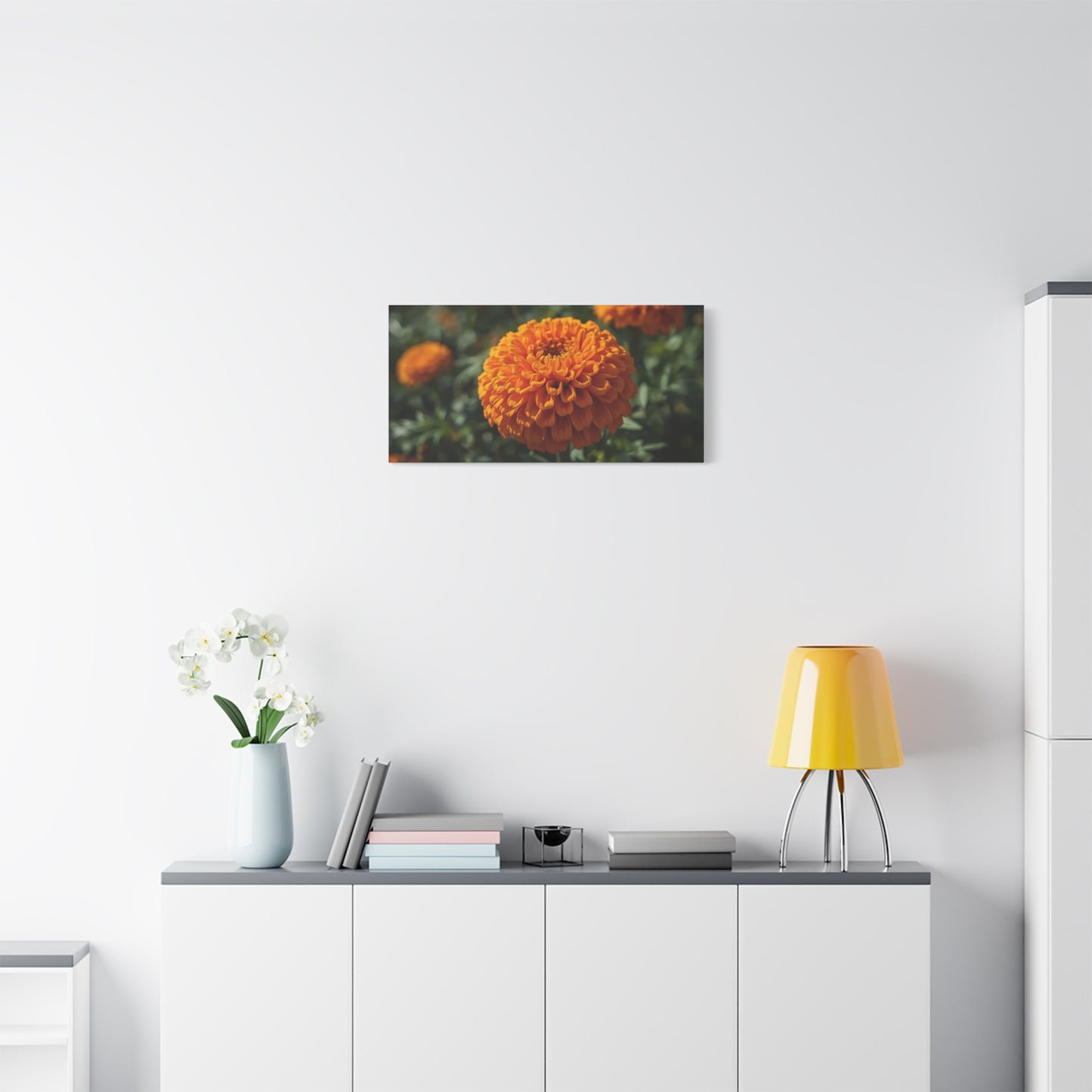 Orange Marigold Flower Canvas Wall Art - Botanical Floral Close Up Art Print - Warm Nature Home Decor, Matte Canvas Print - Bedroom Wall Accent, Living Room Decoration, Spa Style - Ready to Hang