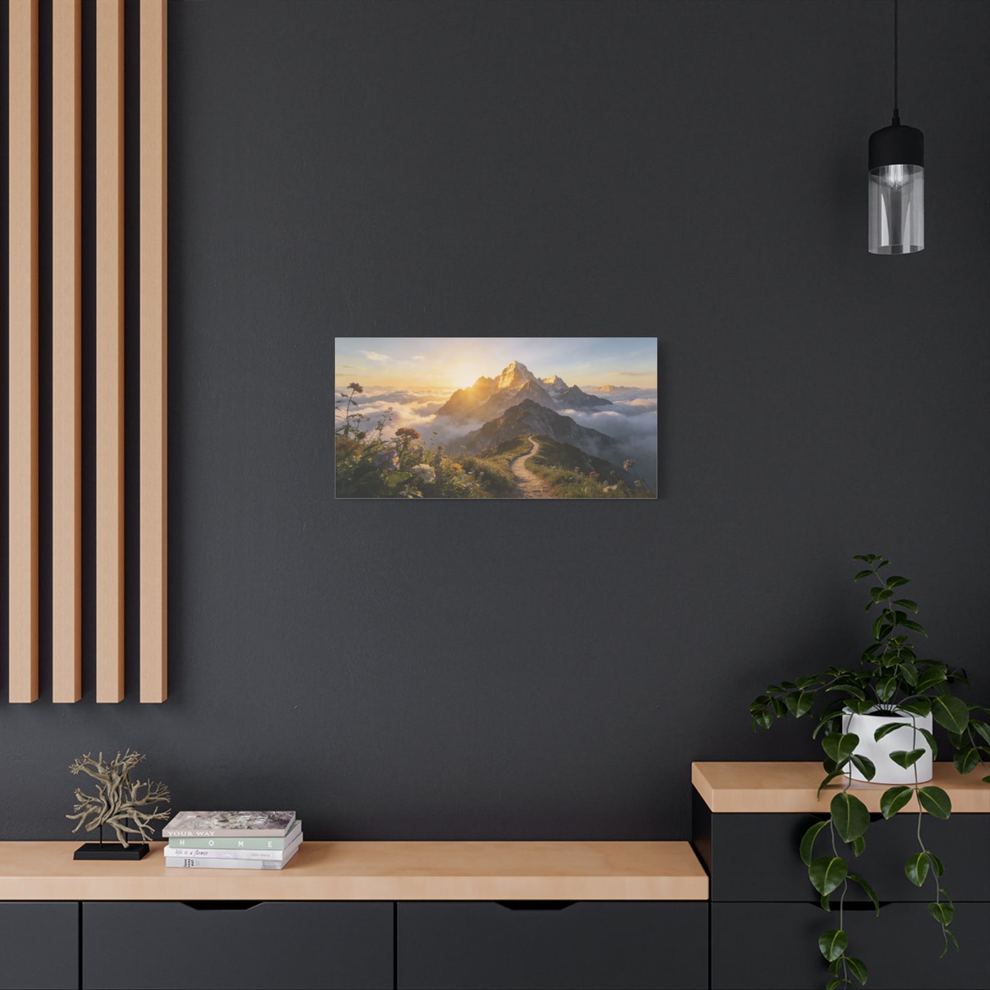 Mountain Sunrise Canvas Wall Art - Alpine Path, Wildflower Meadow, Golden Peak Landscape Print - Matte Scenic Nature Decor - Living Room Wall Decor, Bedroom Home Decoration - Bedroom Home Decoration