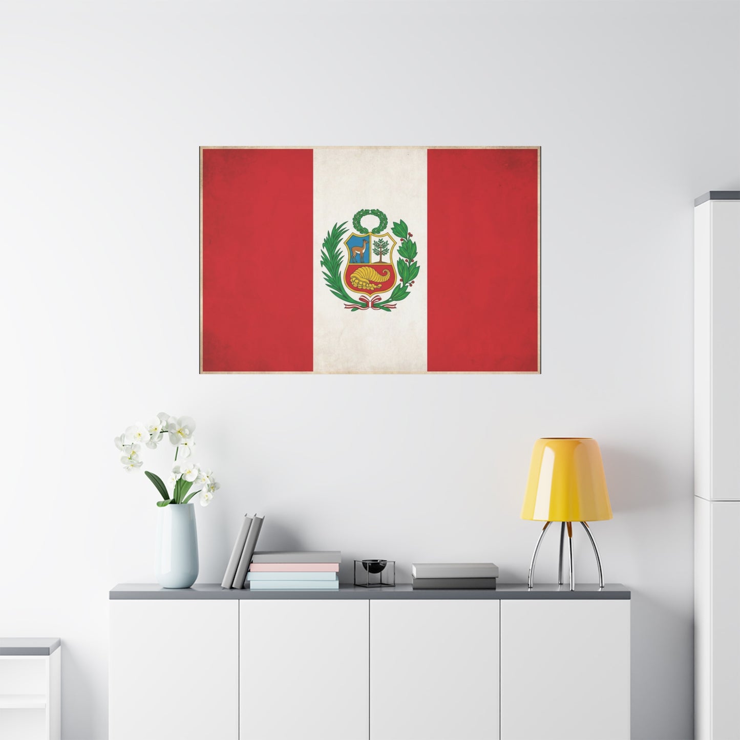 Peru Flag Canvas Wall Art - Vintage Peruvian Coat Of Arms Print, Red White Banner Decor - Traditional Patriotic Style - Living Room Home Decoration - Living Room Wall Decor - Bedroom Home Decoration