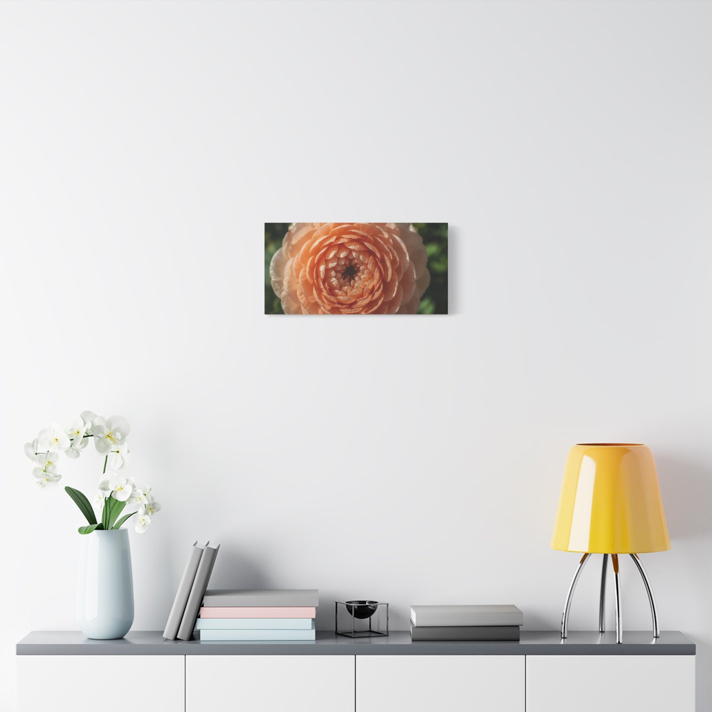 Peach Ranunculus Flower Canvas Wall Art - Botanical Floral Close Up, Soft Light - Matte Cotton Print, Traditional Style - Bedroom Home Decoration, Living Room Wall Decor - Bedroom Home Decoration