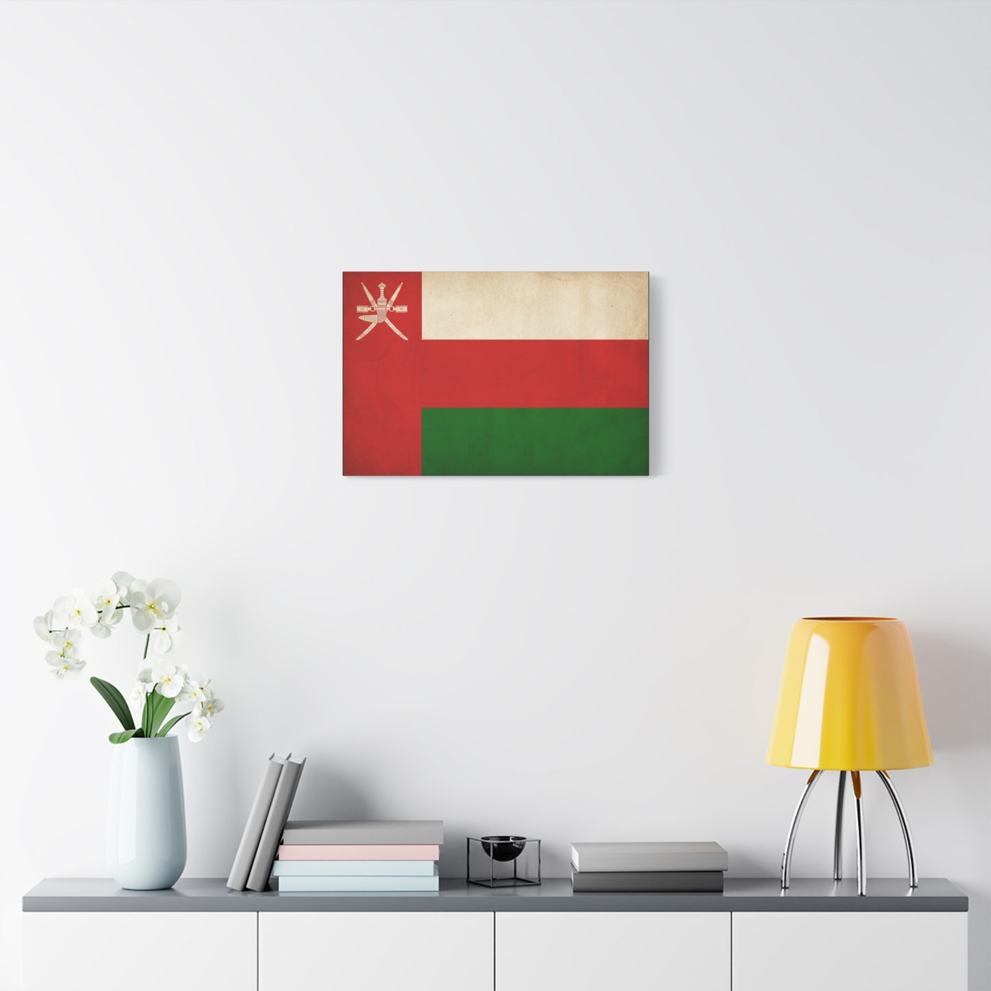 Oman Flag Canvas Wall Art - Vintage Sultanate Banner Print, Red White Green Emblem Decor - Patriotic Traditional Style - Living Room Home Decoration - Bedroom Home Decoration - Living Room Wall Decor