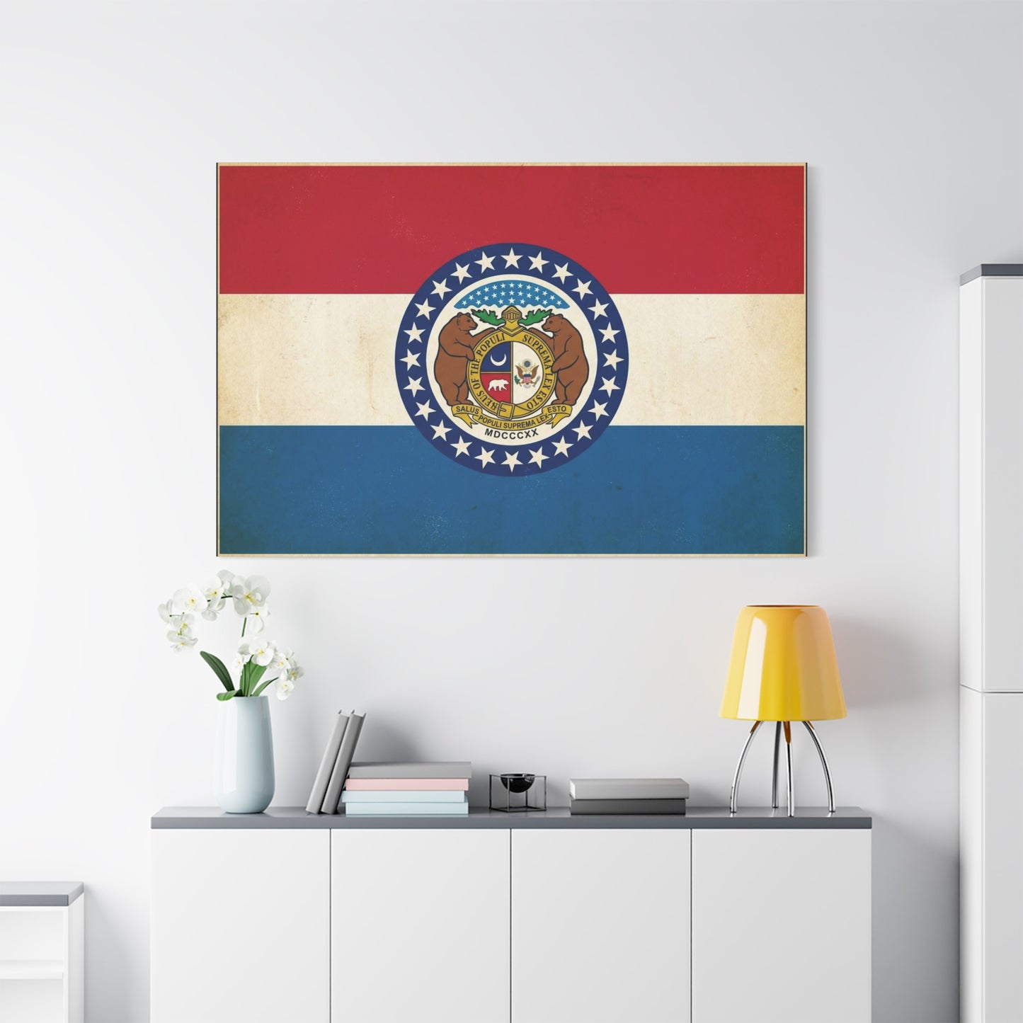 Missouri State Flag Canvas Wall Art - Vintage Red White Blue Bear Seal Print - Patriotic Americana Decor - Living Room Wall Decor, Office Art - Ready to Hang - Bedroom Home Decoration - Ready to Hang